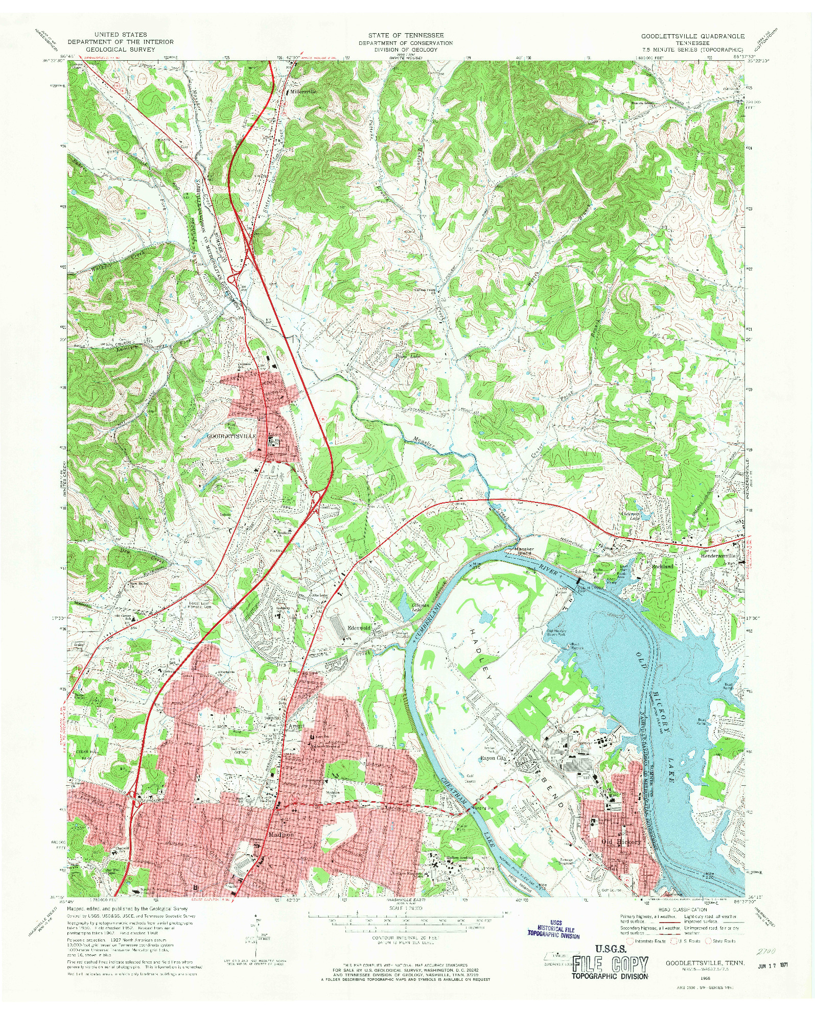 USGS 1:24000-SCALE QUADRANGLE FOR GOODLETTSVILLE, TN 1968
