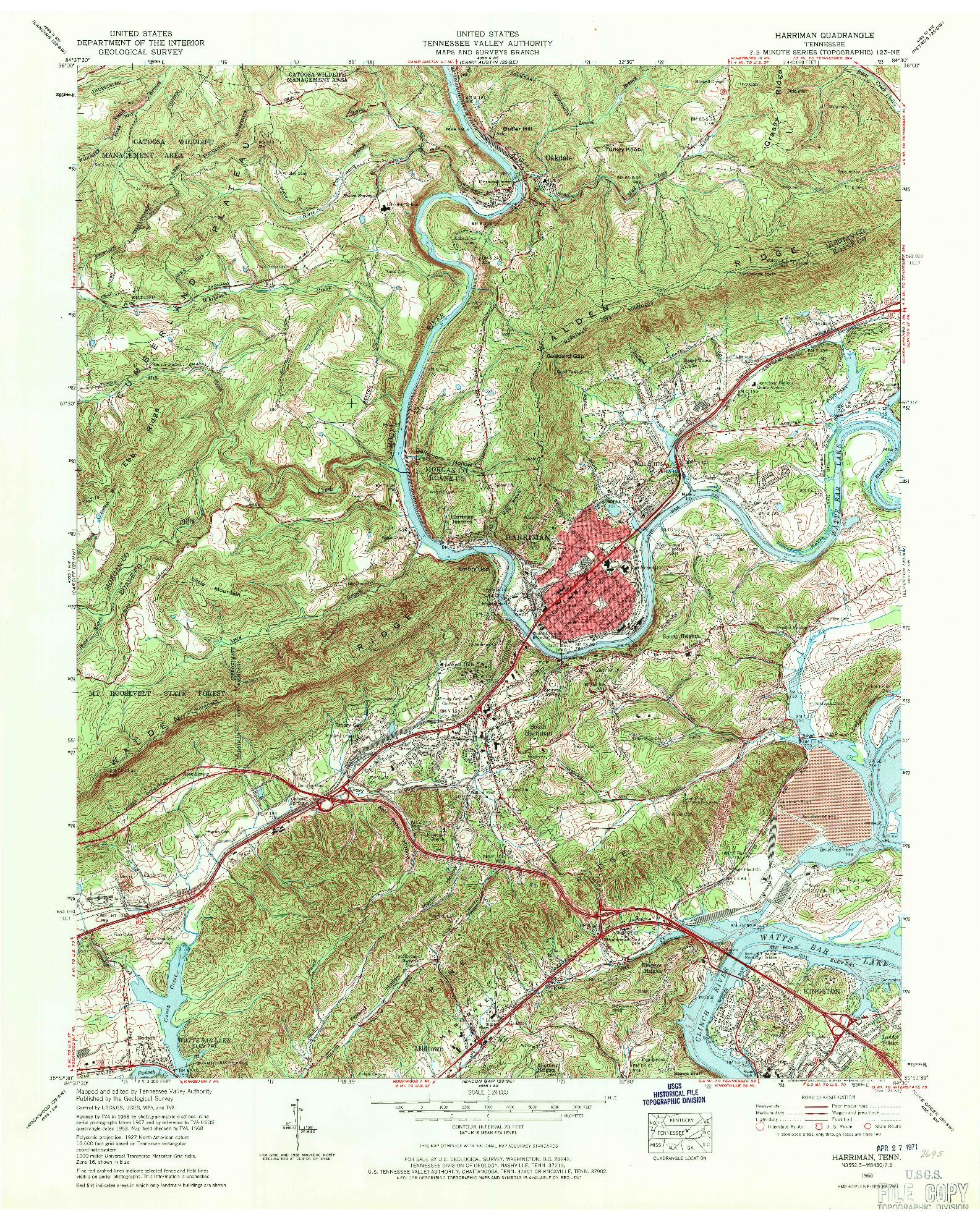 USGS 1:24000-SCALE QUADRANGLE FOR HARRIMAN, TN 1968