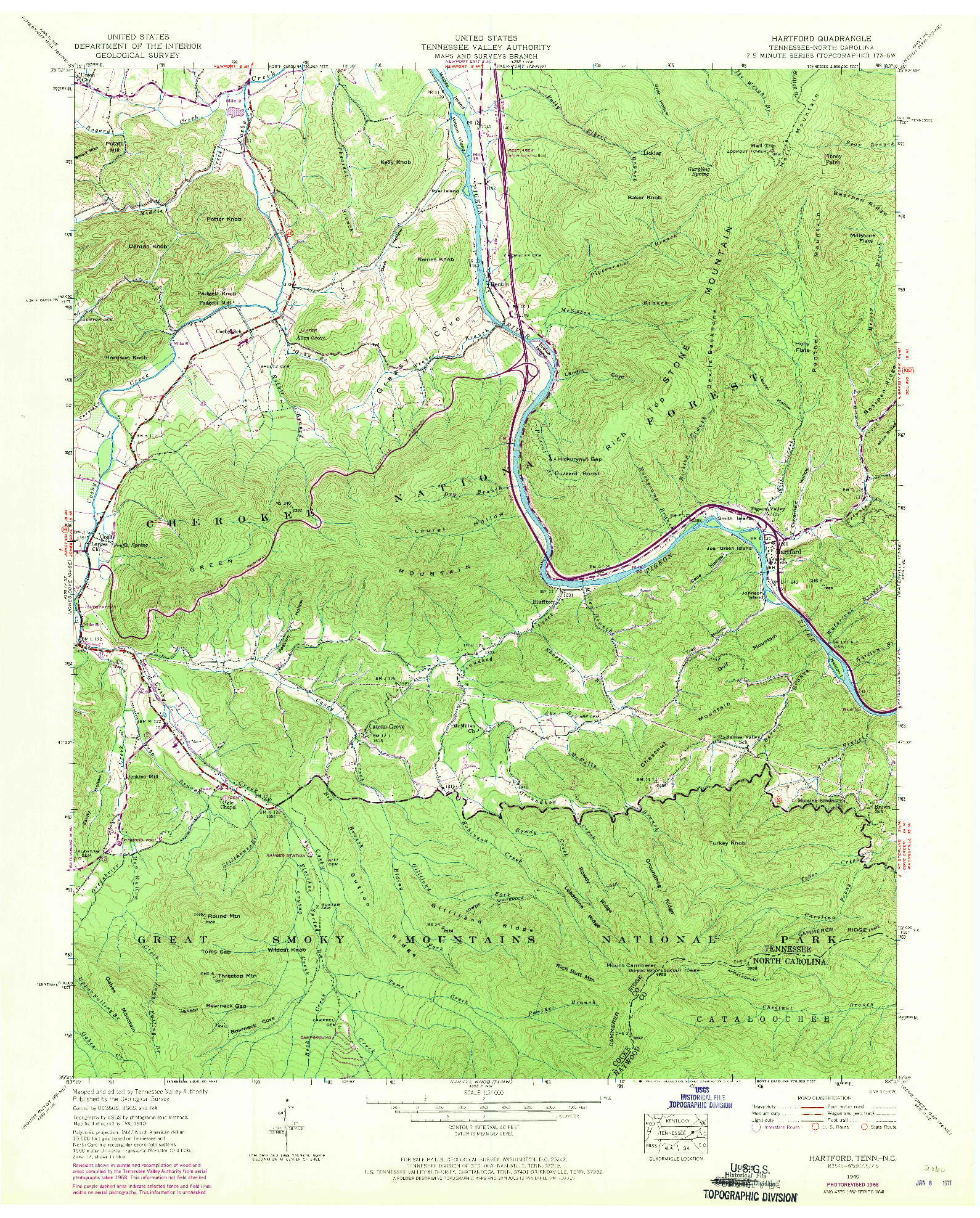 USGS 1:24000-SCALE QUADRANGLE FOR HARTFORD, TN 1940
