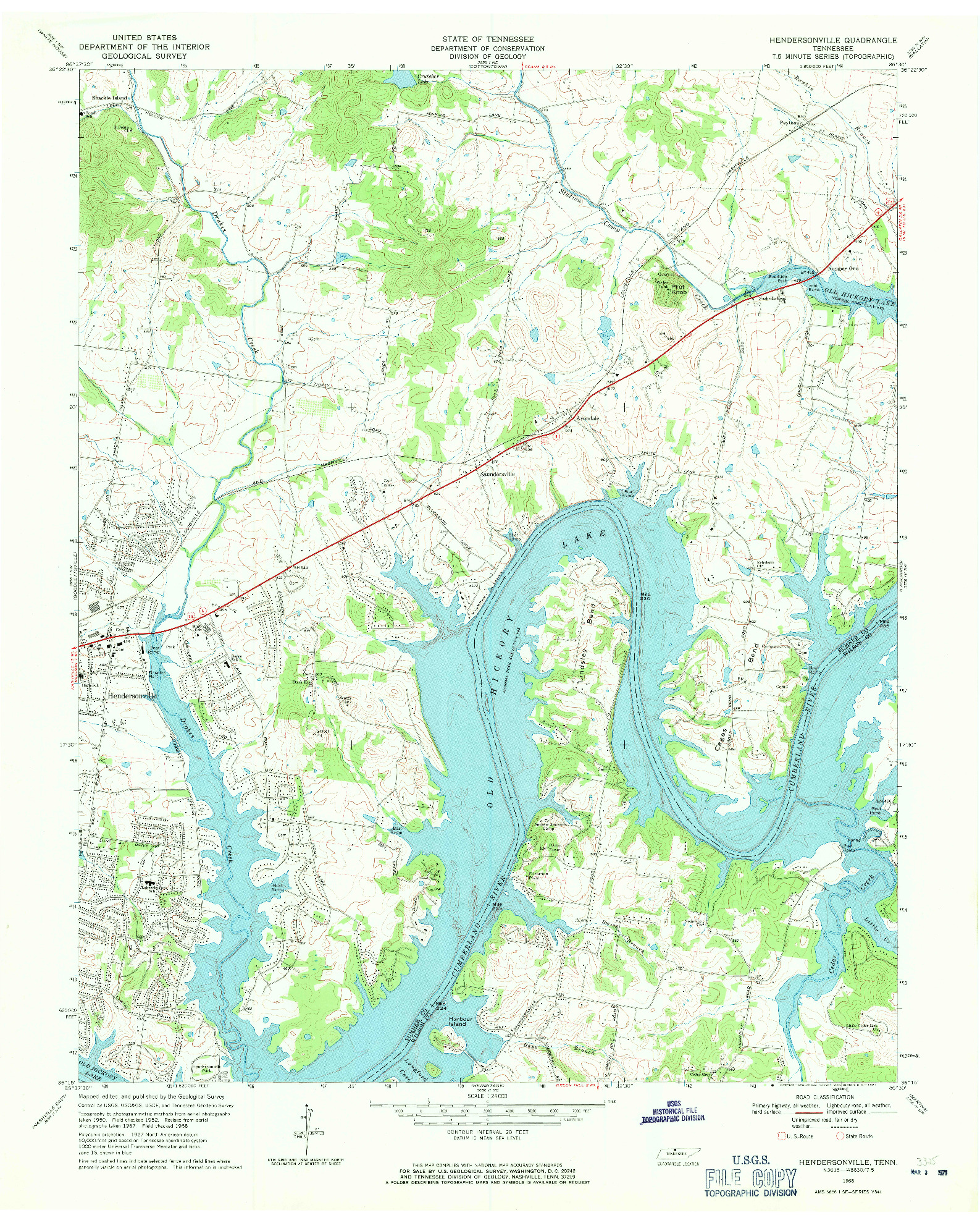 USGS 1:24000-SCALE QUADRANGLE FOR HENDERSONVILLE, TN 1968