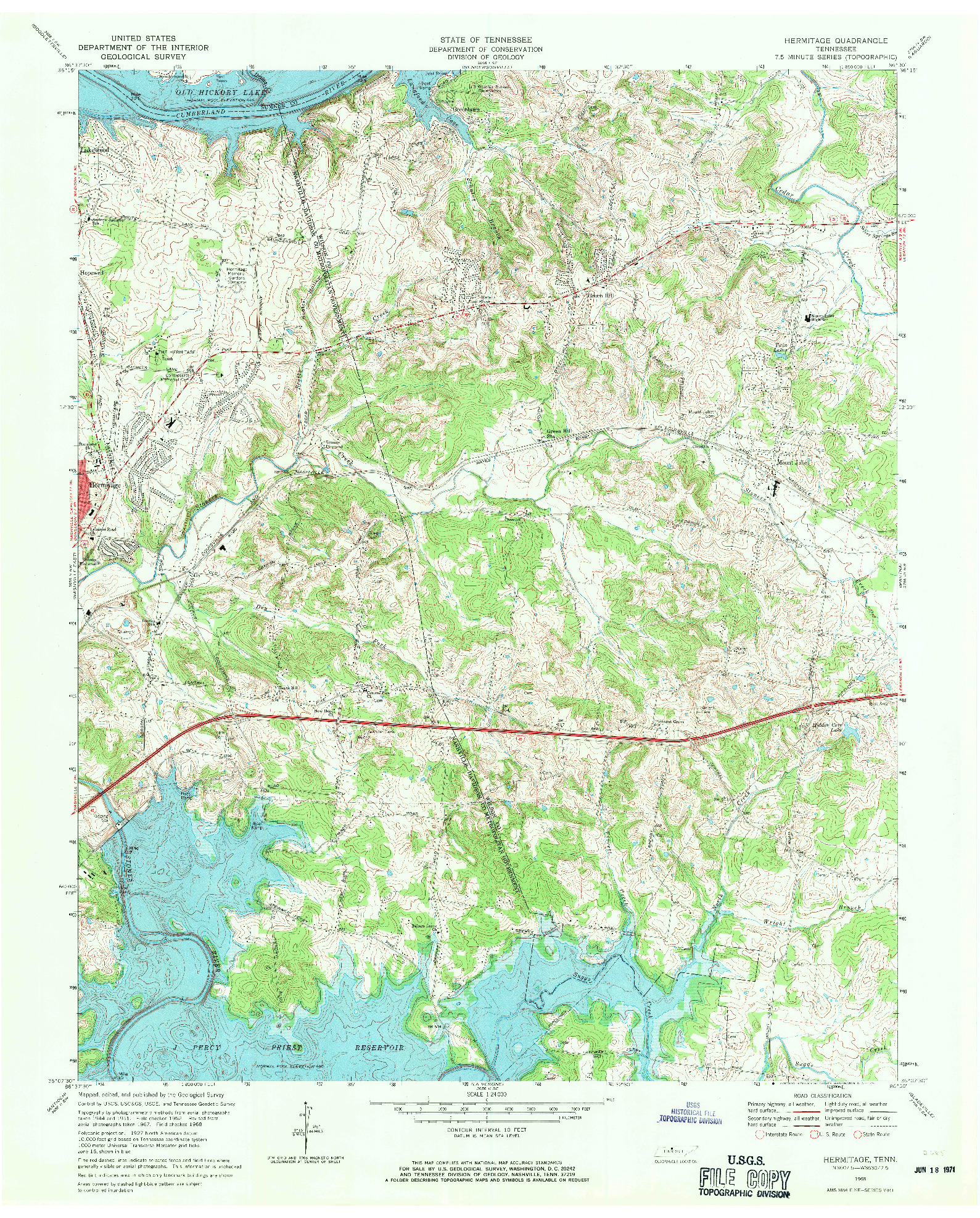 USGS 1:24000-SCALE QUADRANGLE FOR HERMITAGE, TN 1968