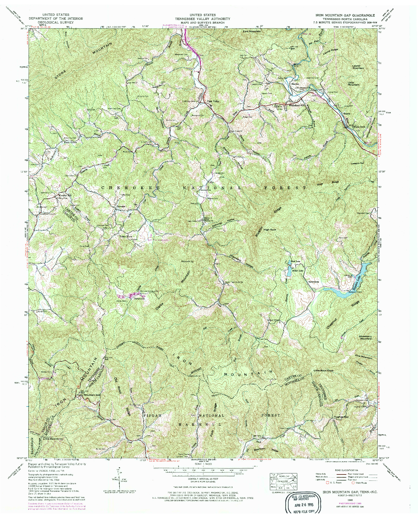 USGS 1:24000-SCALE QUADRANGLE FOR IRON MOUNTAIN GAP, TN 1960