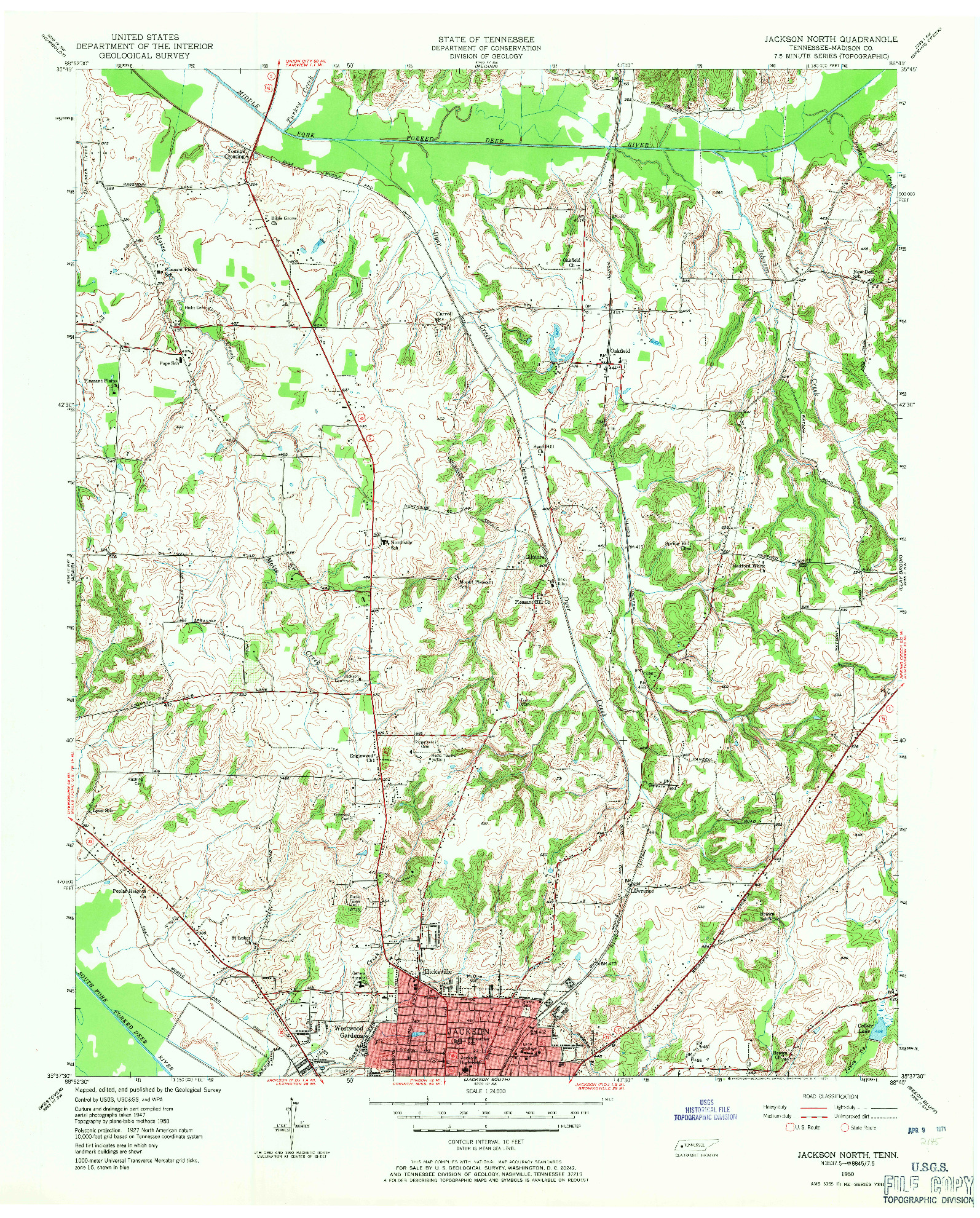 USGS 1:24000-SCALE QUADRANGLE FOR JACKSON NORTH, TN 1950