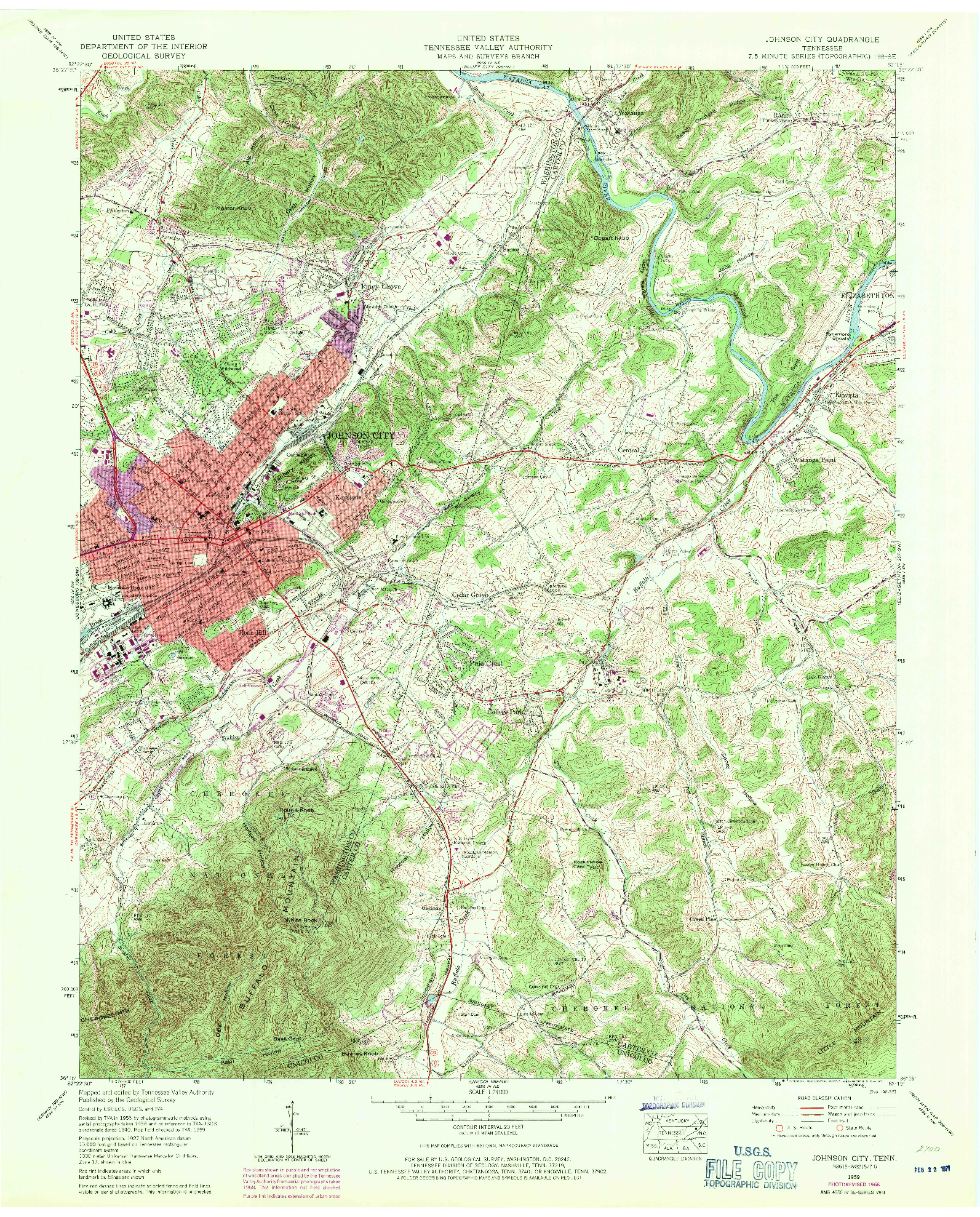 USGS 1:24000-SCALE QUADRANGLE FOR JOHNSON CITY, TN 1959