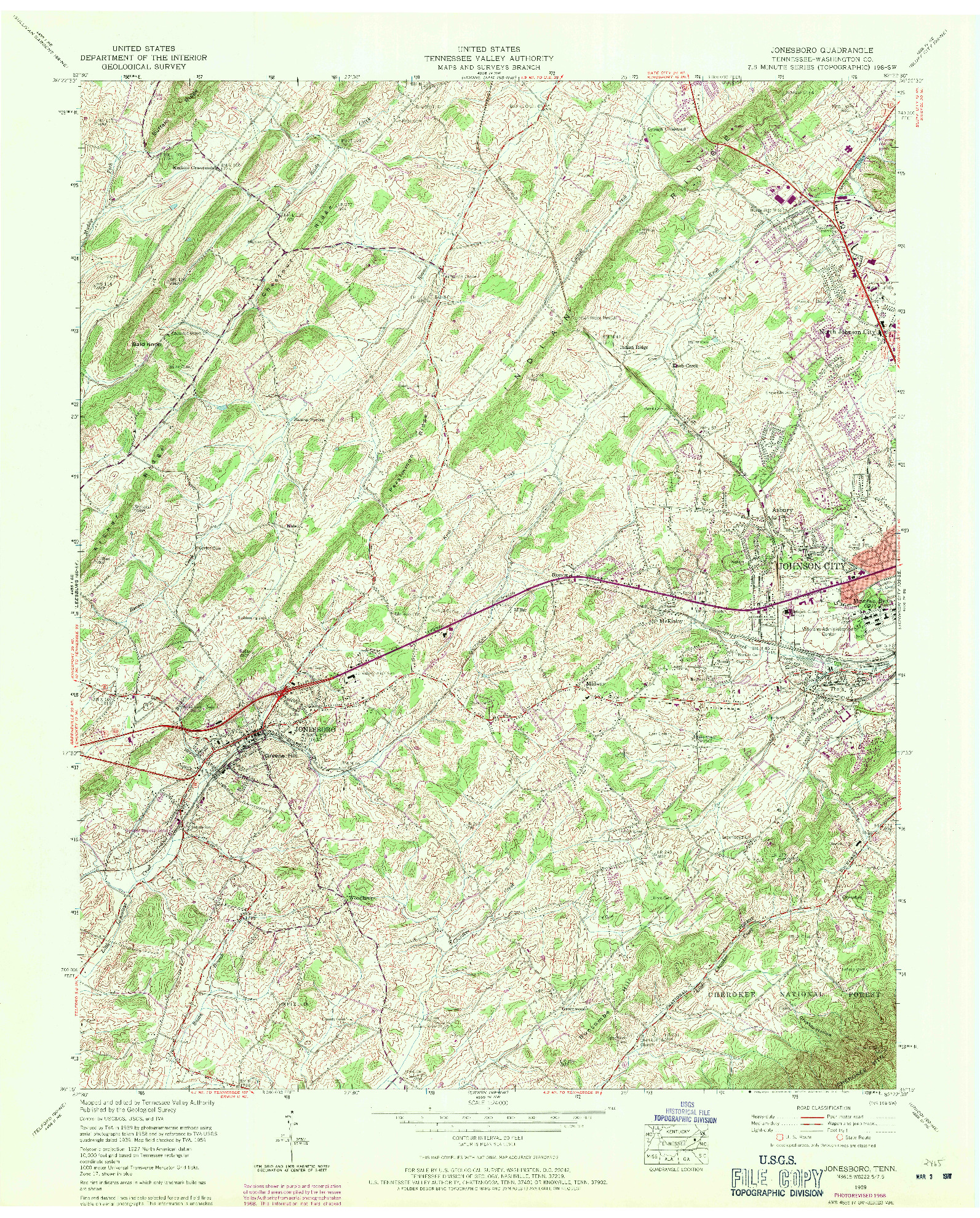 USGS 1:24000-SCALE QUADRANGLE FOR JONESBORO, TN 1959