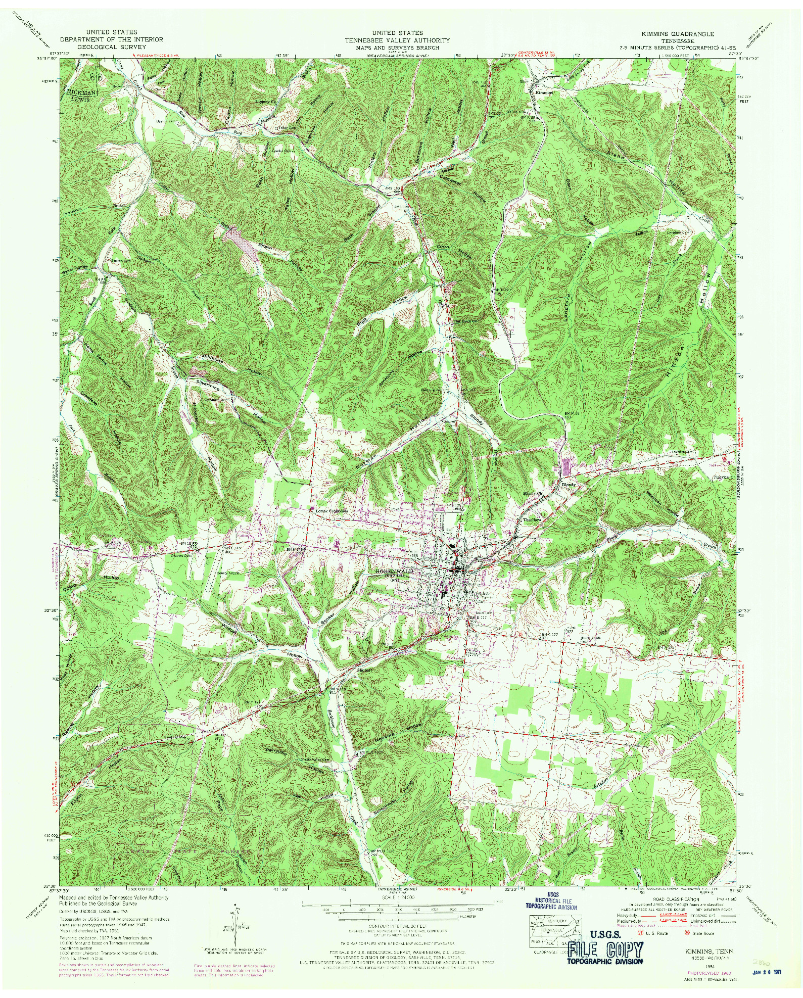 USGS 1:24000-SCALE QUADRANGLE FOR KIMMINS, TN 1951