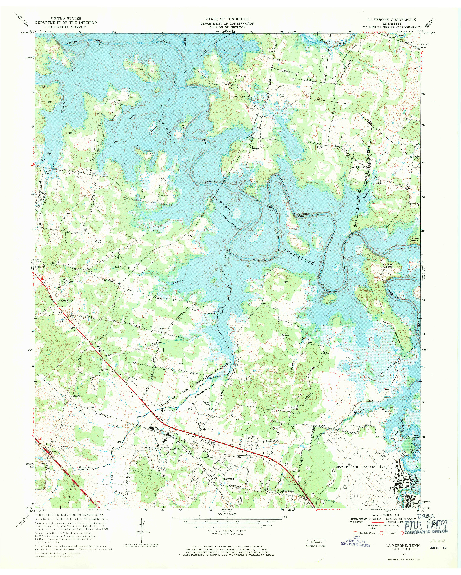 USGS 1:24000-SCALE QUADRANGLE FOR LA VERGNE, TN 1968