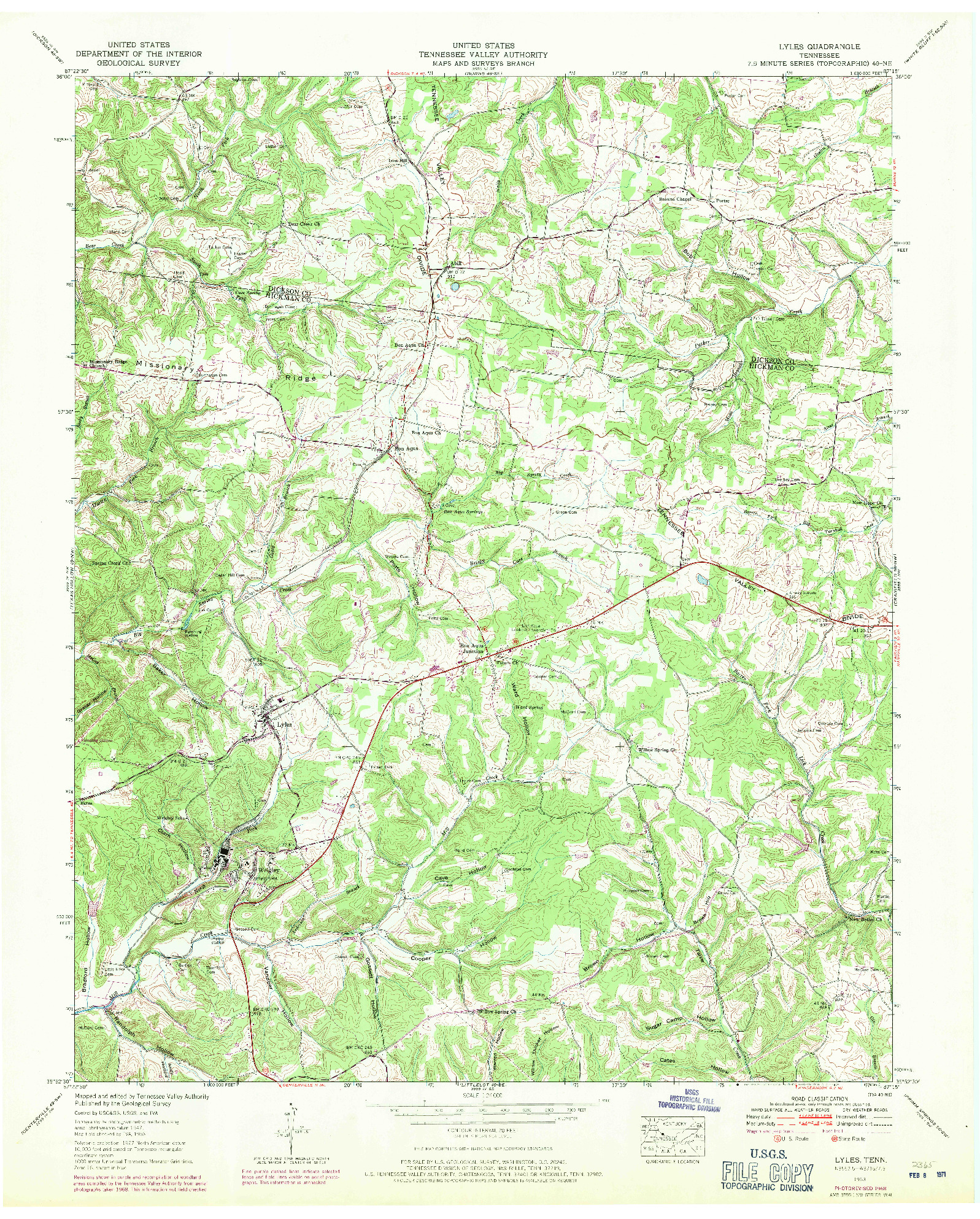 USGS 1:24000-SCALE QUADRANGLE FOR LYLES, TN 1953