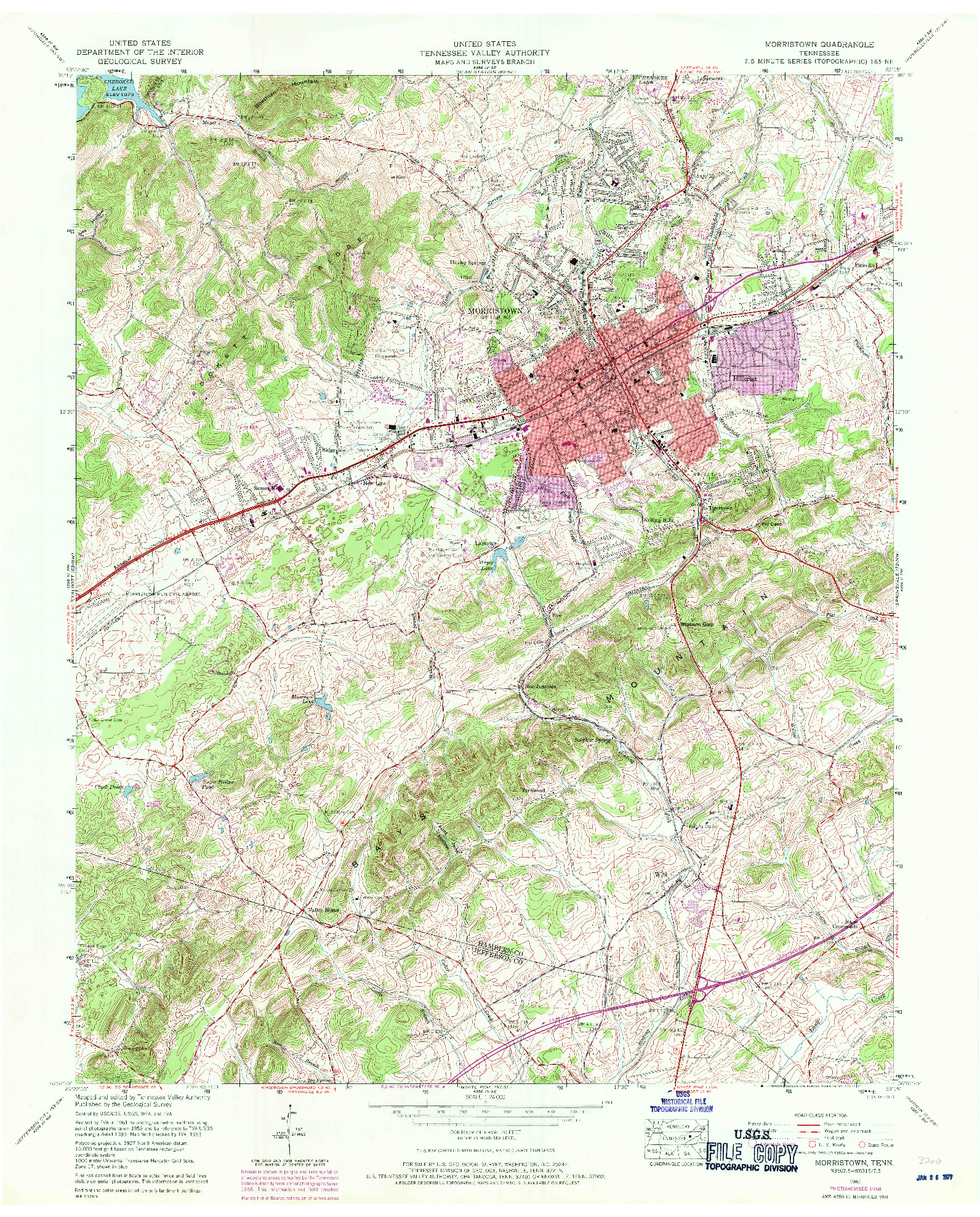 USGS 1:24000-SCALE QUADRANGLE FOR MORRISTOWN, TN 1961