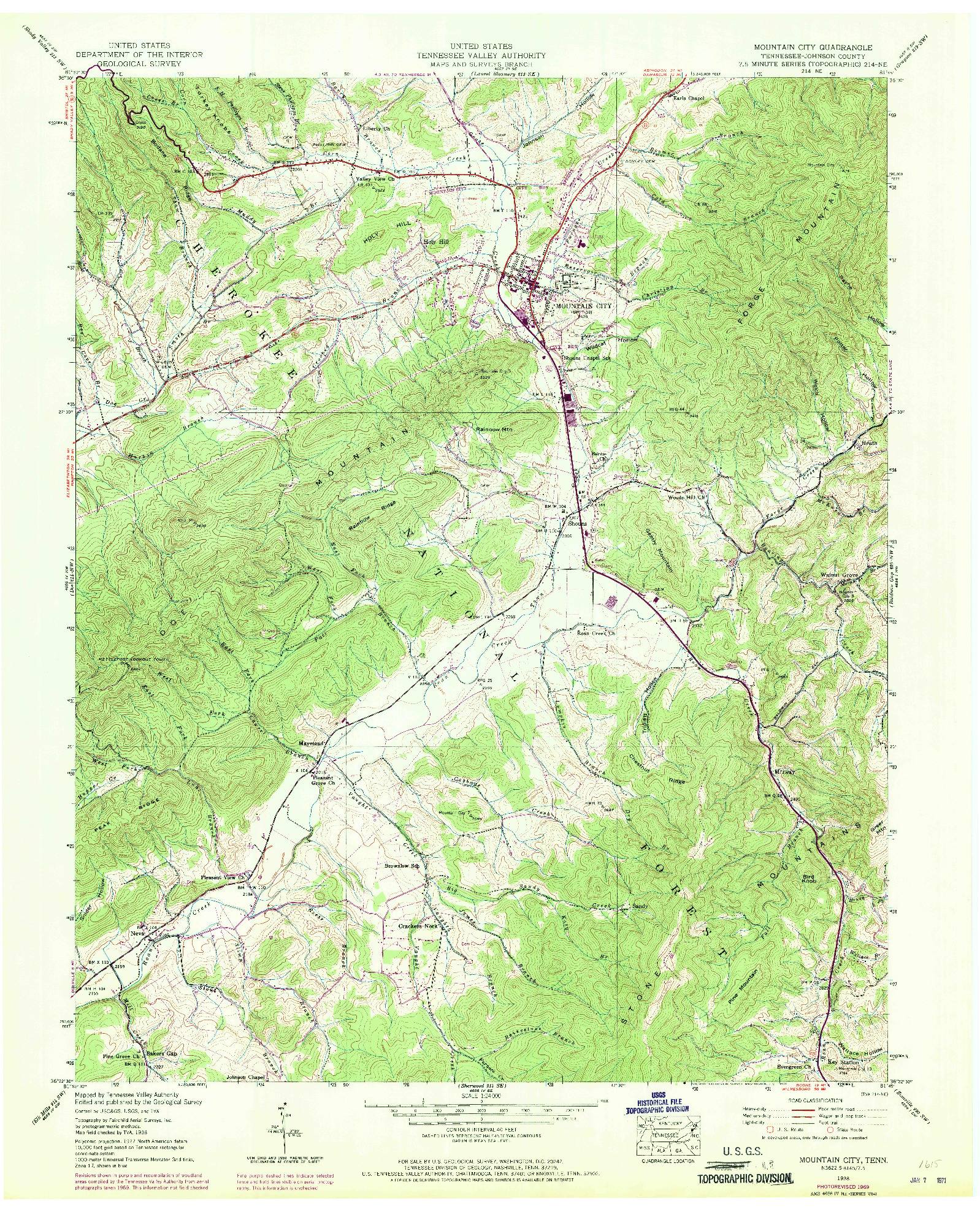 USGS 1:24000-SCALE QUADRANGLE FOR MOUNTAIN CITY, TN 1938