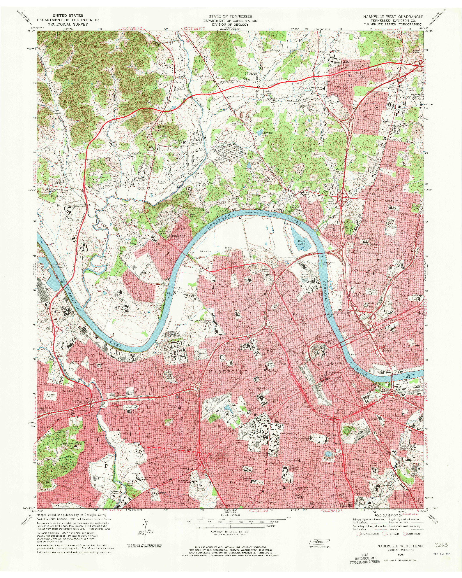 USGS 1:24000-SCALE QUADRANGLE FOR NASHVILLE WEST, TN 1968