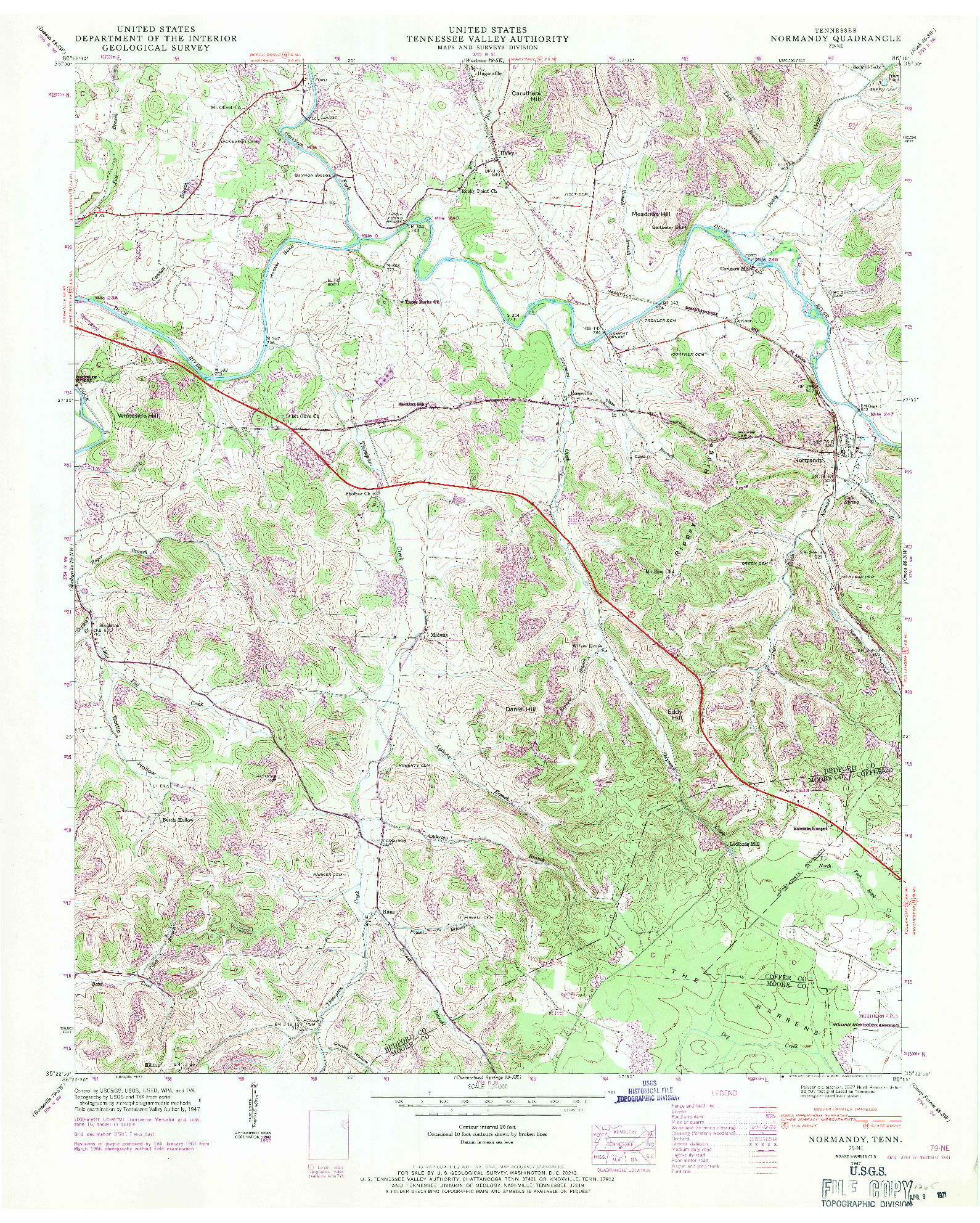 USGS 1:24000-SCALE QUADRANGLE FOR NORMANDY, TN 1947