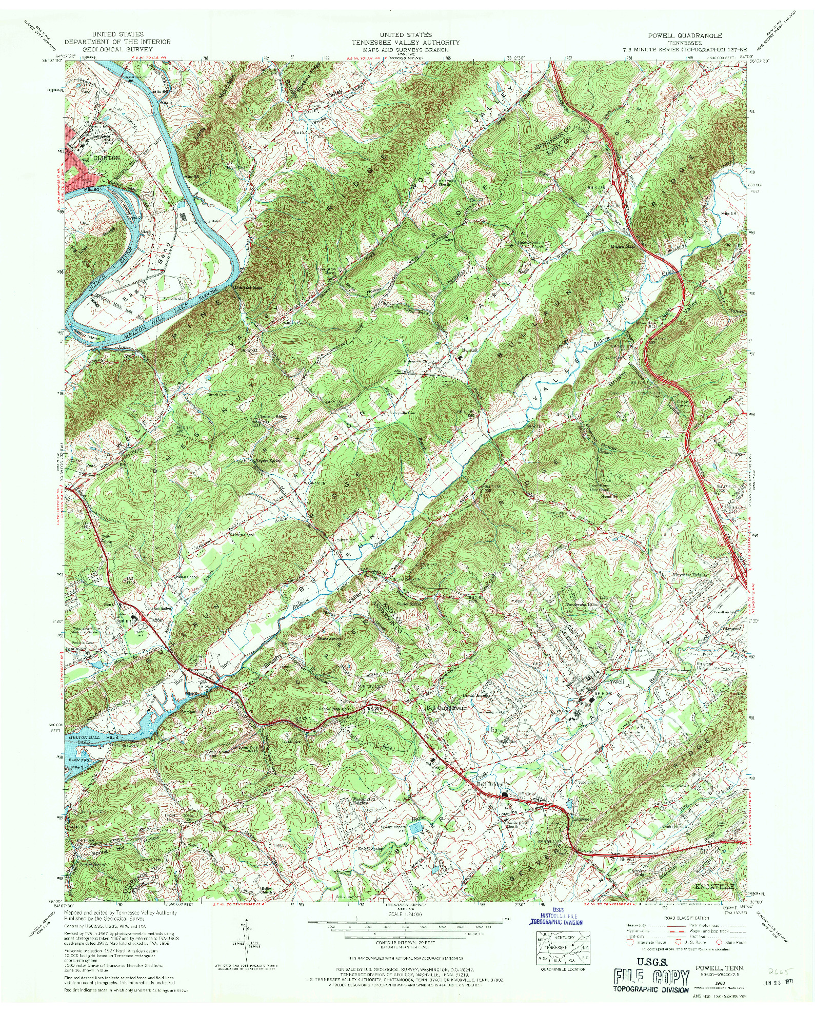 USGS 1:24000-SCALE QUADRANGLE FOR POWELL, TN 1968