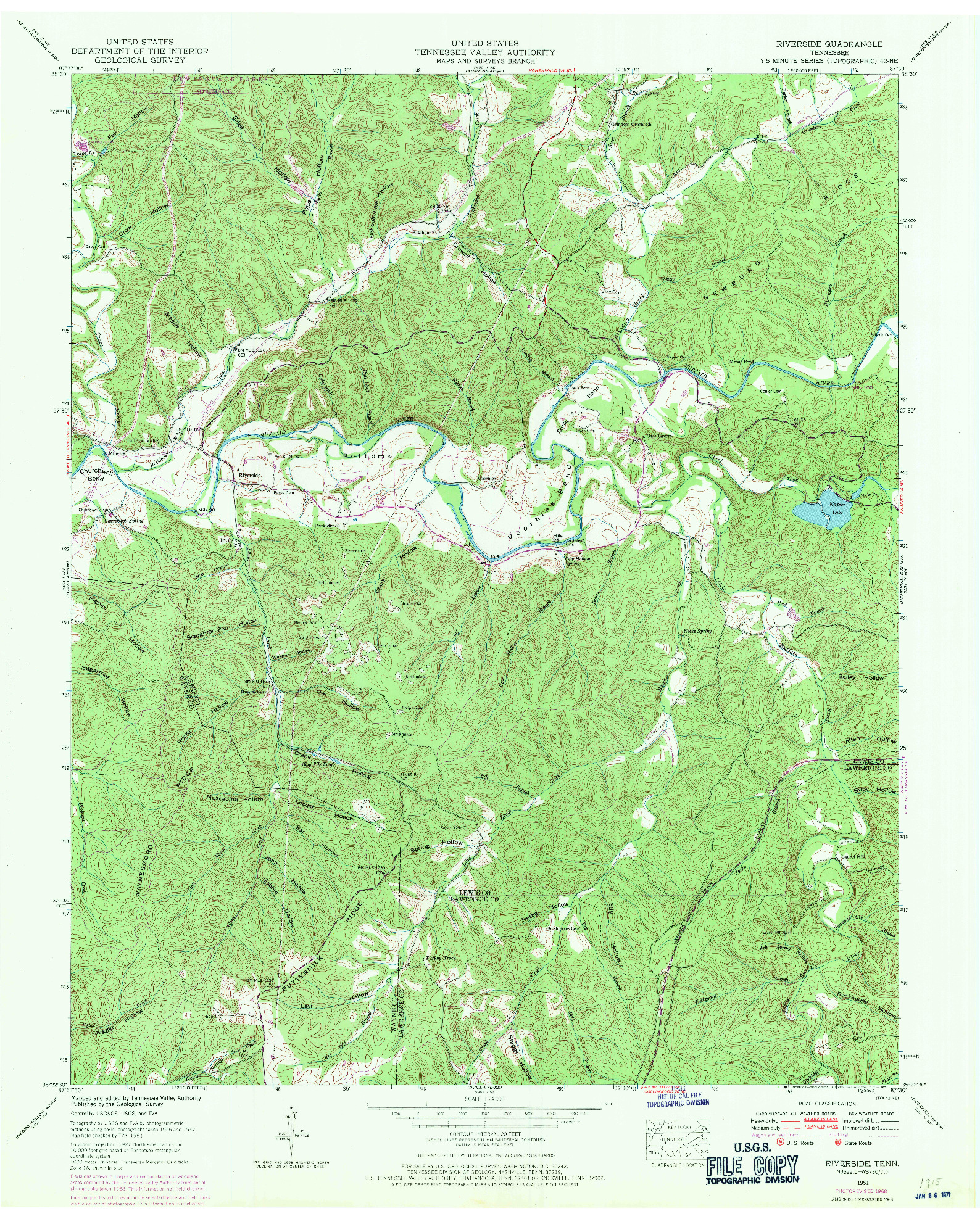 USGS 1:24000-SCALE QUADRANGLE FOR RIVERSIDE, TN 1951