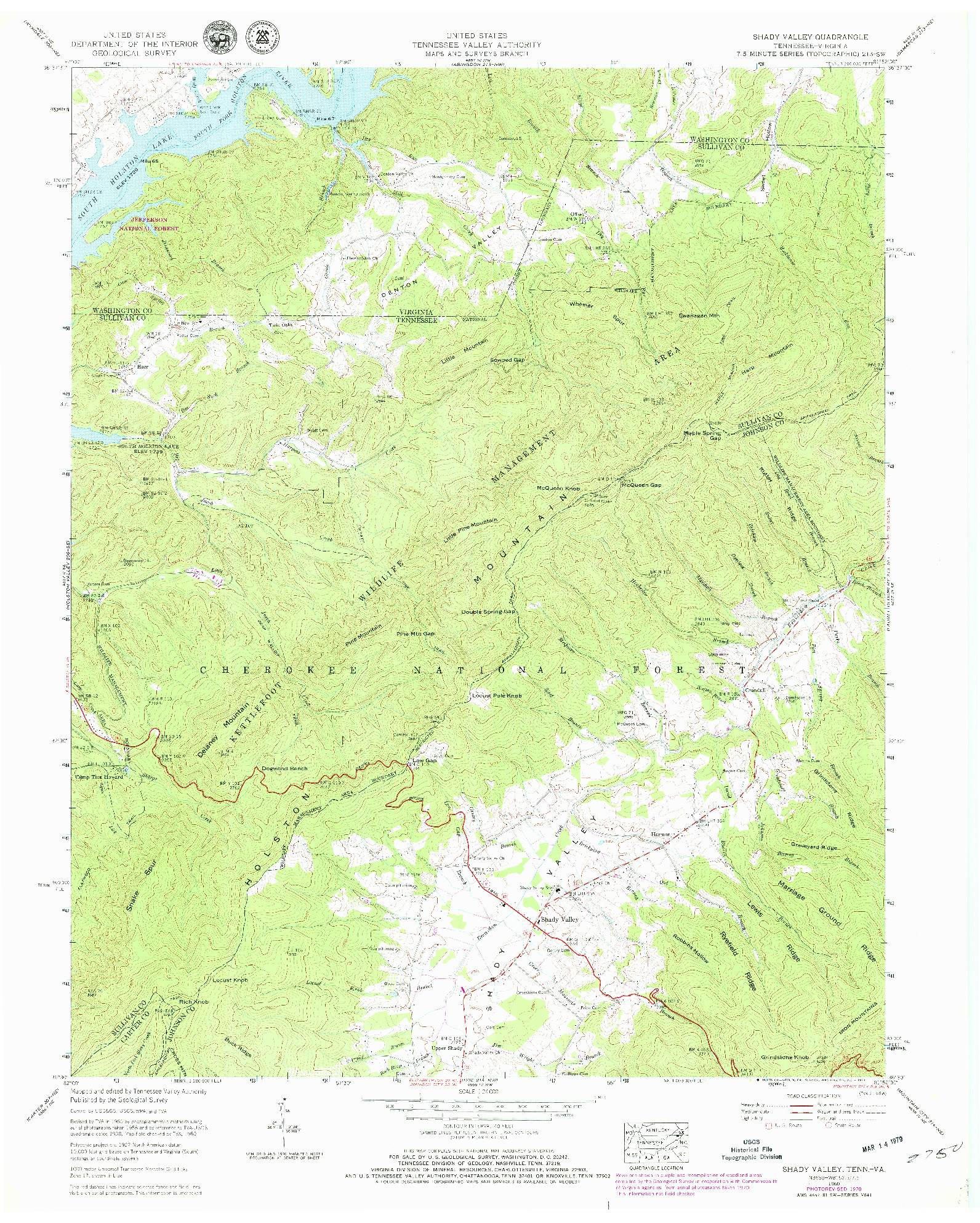 USGS 1:24000-SCALE QUADRANGLE FOR SHADY VALLEY, TN 1960