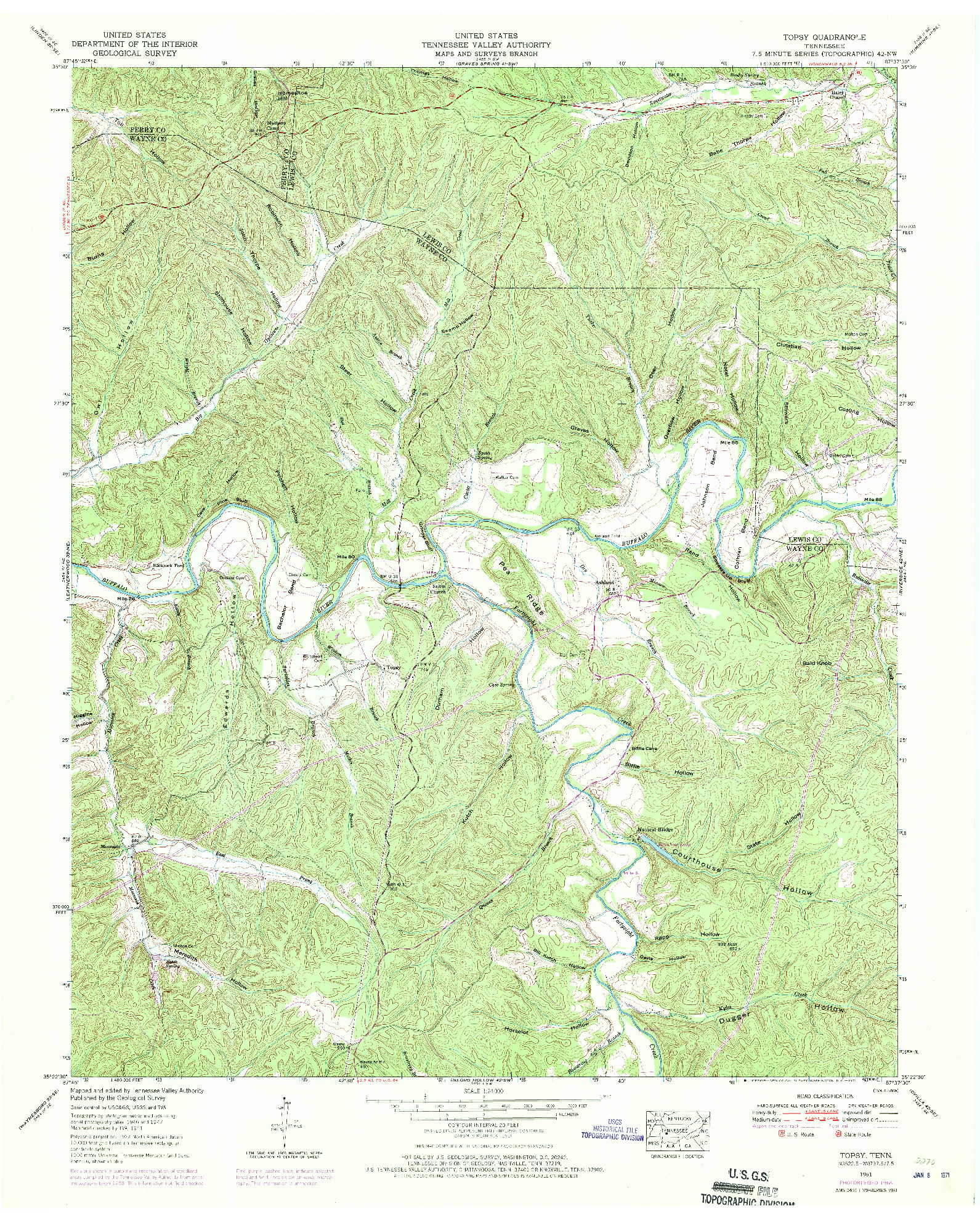 USGS 1:24000-SCALE QUADRANGLE FOR TOPSY, TN 1951