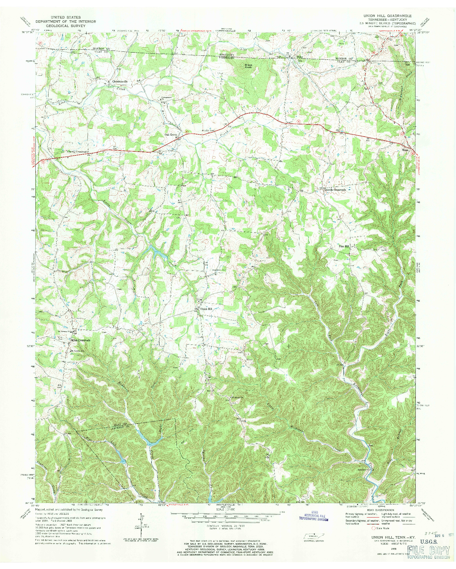 USGS 1:24000-SCALE QUADRANGLE FOR UNION HILL, TN 1968