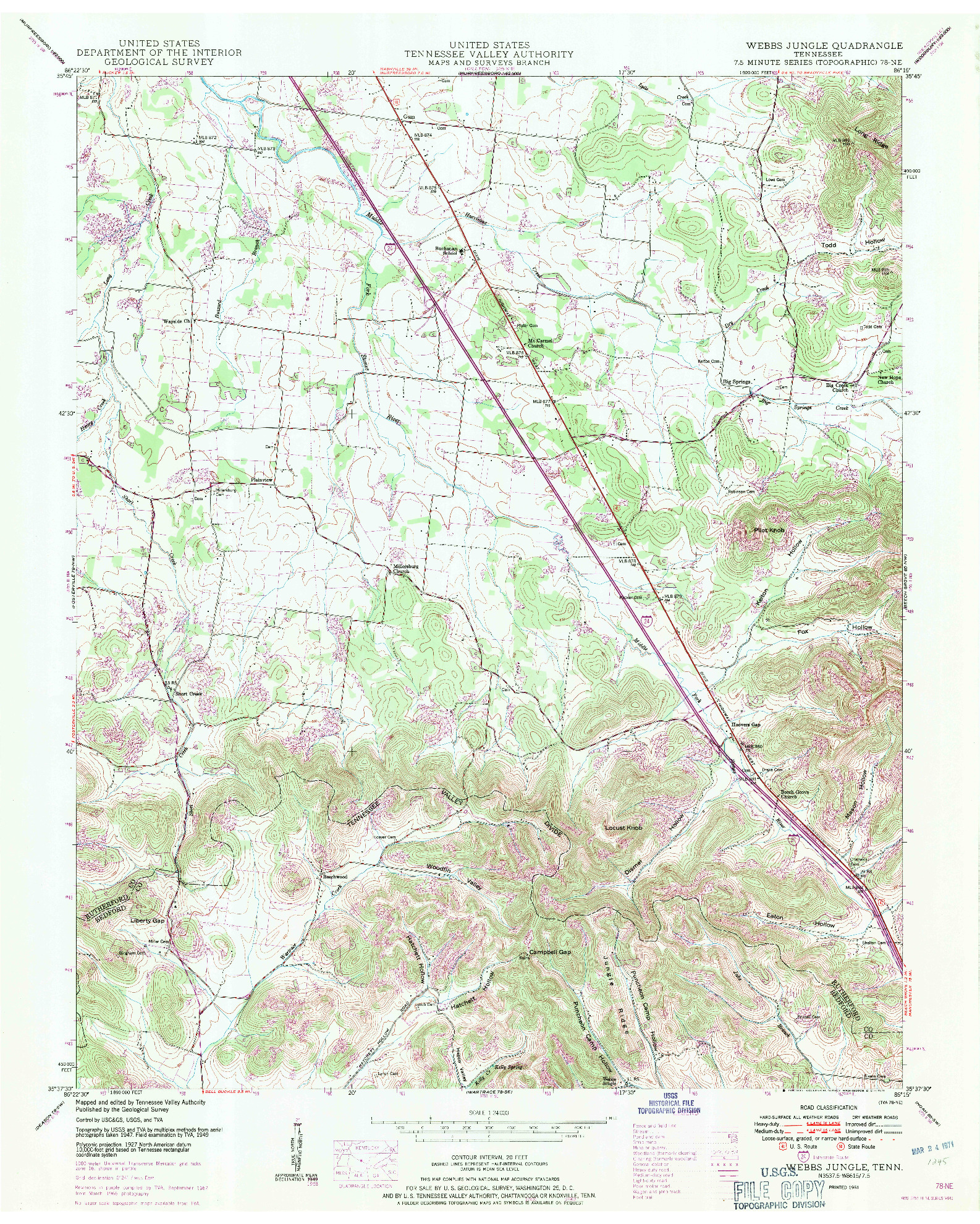 USGS 1:24000-SCALE QUADRANGLE FOR WEBBS JUNGLE, TN 1951