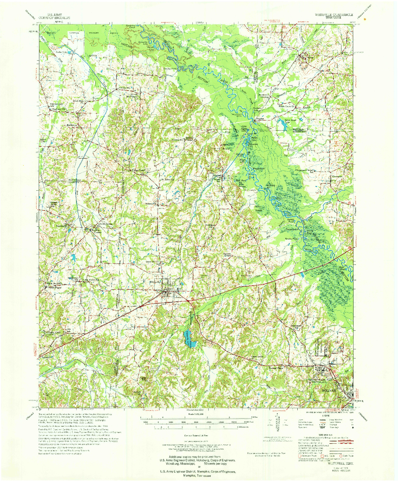 USGS 1:62500-SCALE QUADRANGLE FOR WHITEVILLE, TN 1971