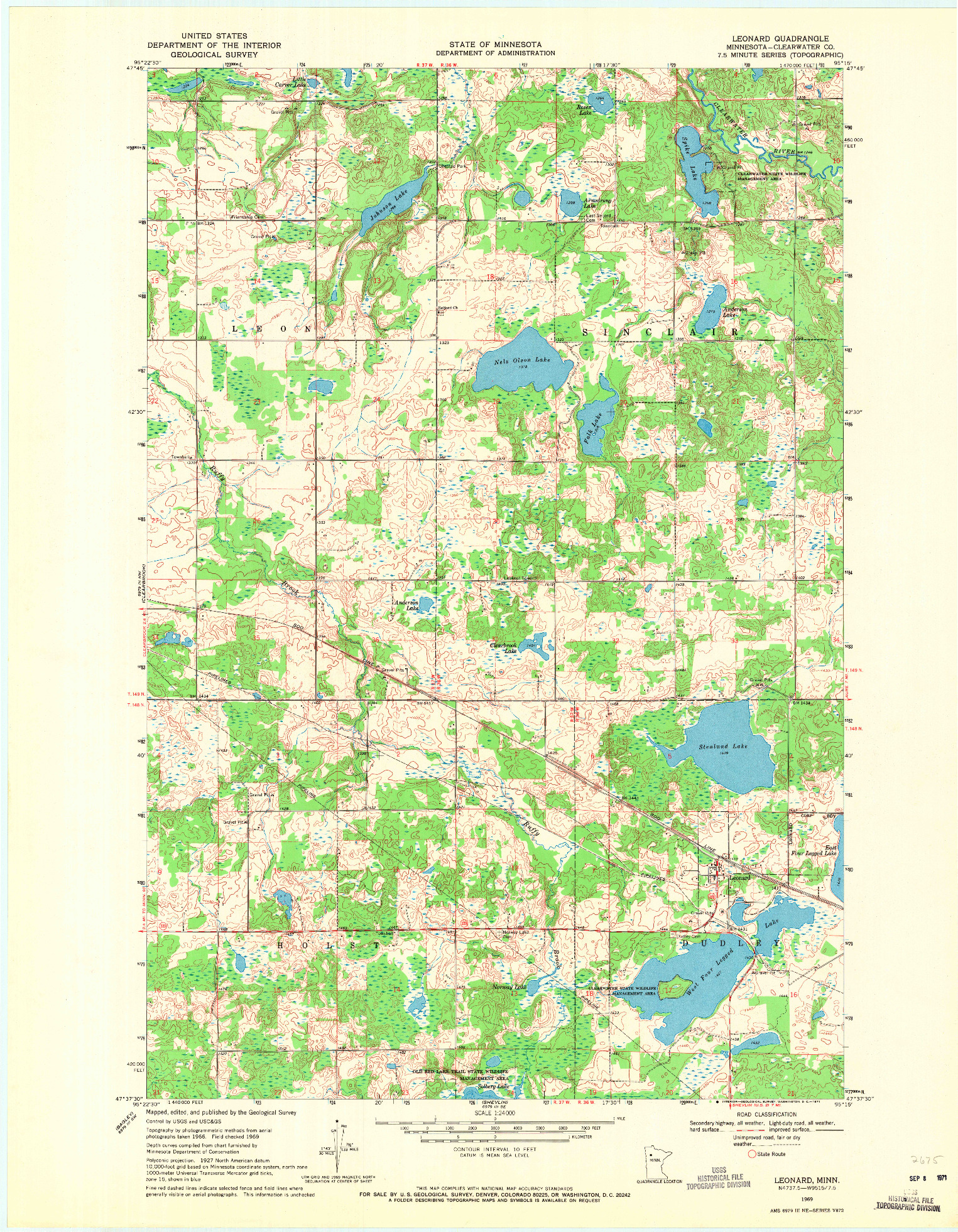 USGS 1:24000-SCALE QUADRANGLE FOR LEONARD, MN 1969
