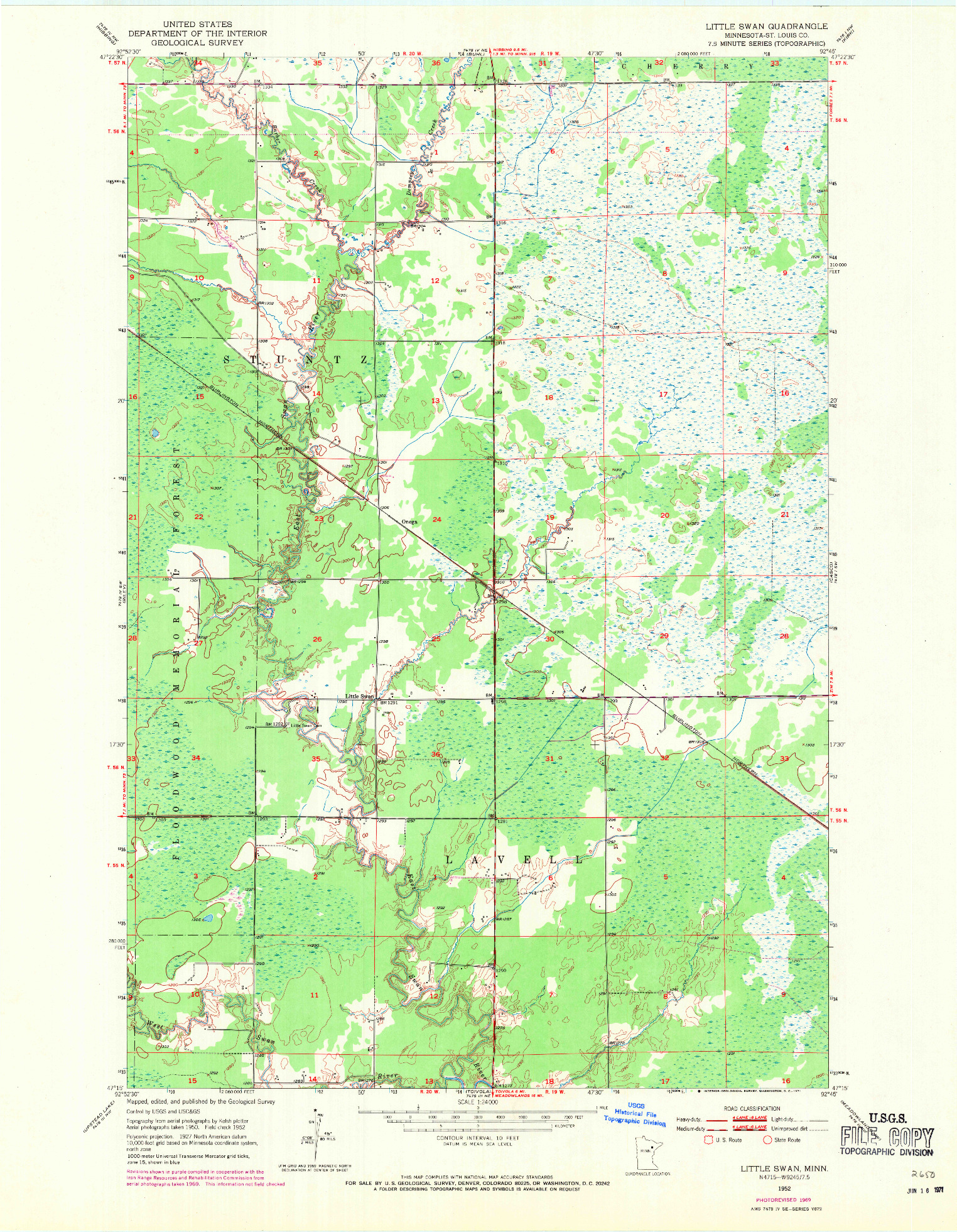 USGS 1:24000-SCALE QUADRANGLE FOR LITTLE SWAN, MN 1952