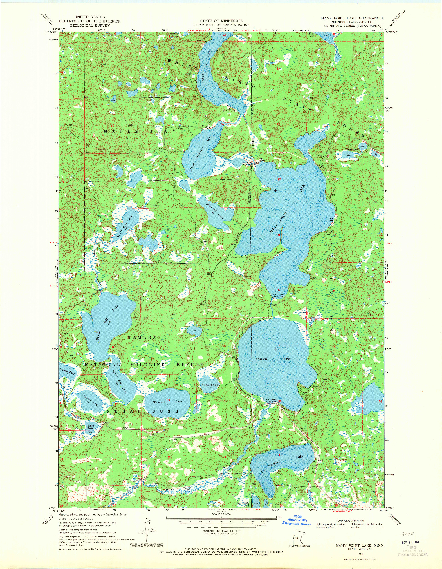 USGS 1:24000-SCALE QUADRANGLE FOR MANY POINT LAKE, MN 1969