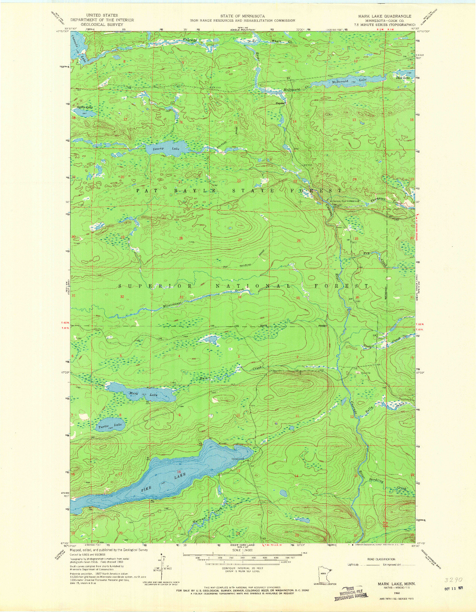 USGS 1:24000-SCALE QUADRANGLE FOR MARK LAKE, MN 1960