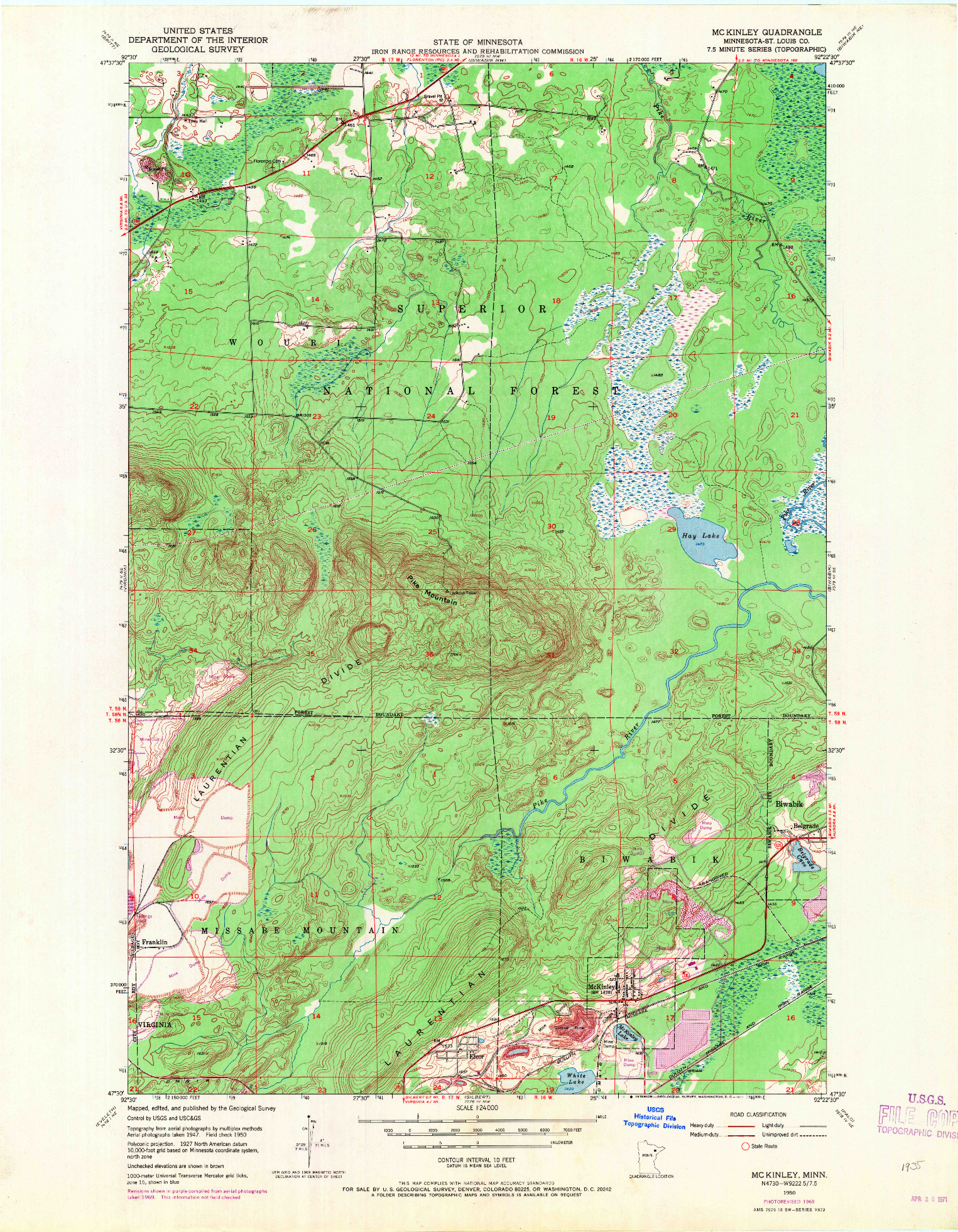 USGS 1:24000-SCALE QUADRANGLE FOR MC KINLEY, MN 1950