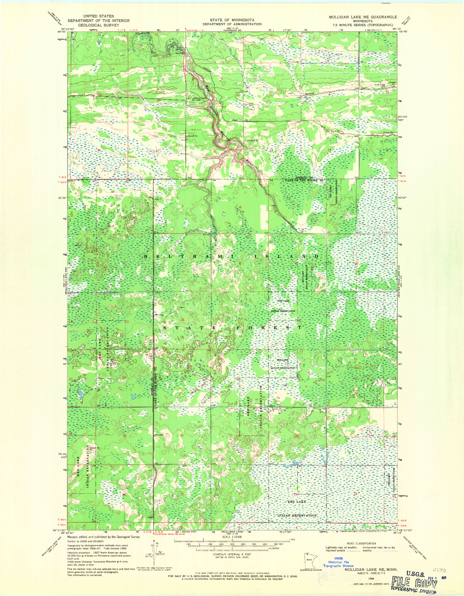 USGS 1:24000-SCALE QUADRANGLE FOR MULLIGAN LAKE NE, MN 1968