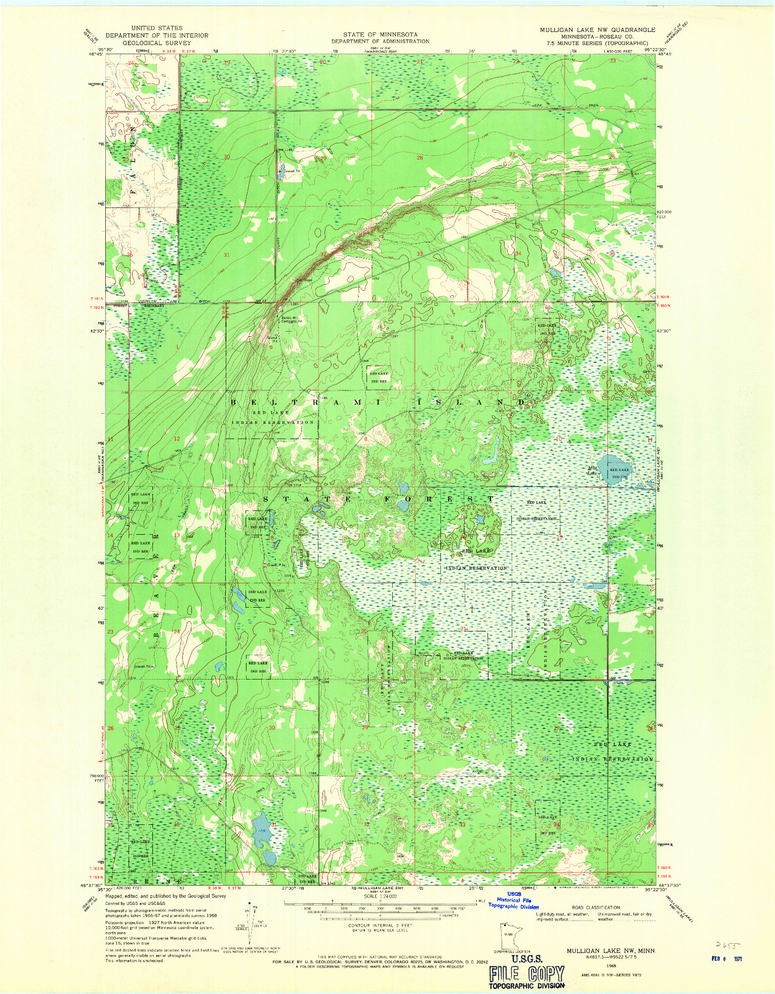 USGS 1:24000-SCALE QUADRANGLE FOR MULLIGAN LAKE NW, MN 1968