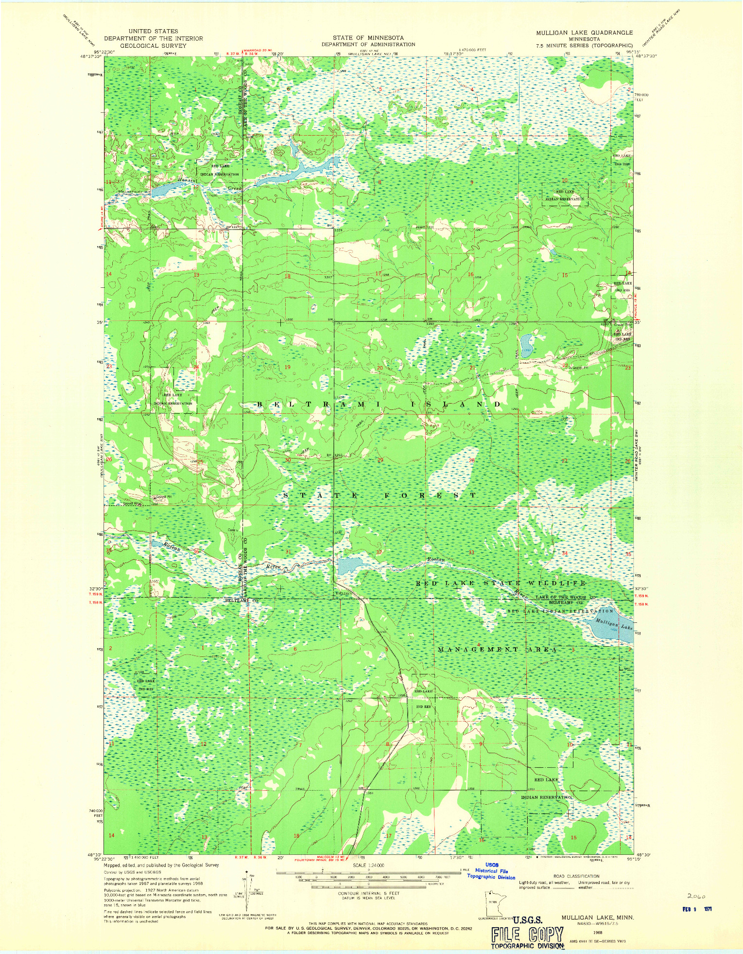 USGS 1:24000-SCALE QUADRANGLE FOR MULLIGAN LAKE, MN 1968