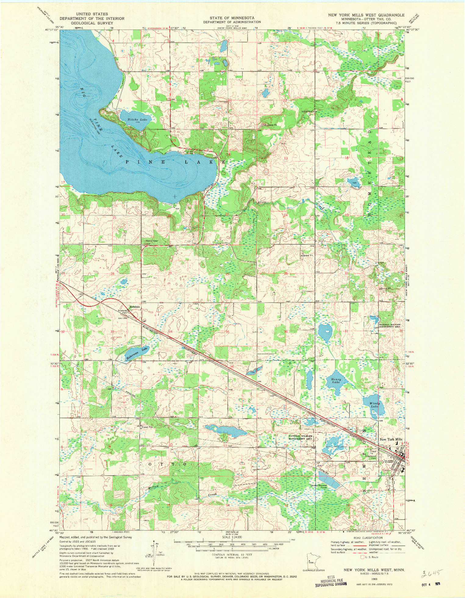 USGS 1:24000-SCALE QUADRANGLE FOR NEW YORK MILLS WEST, MN 1969