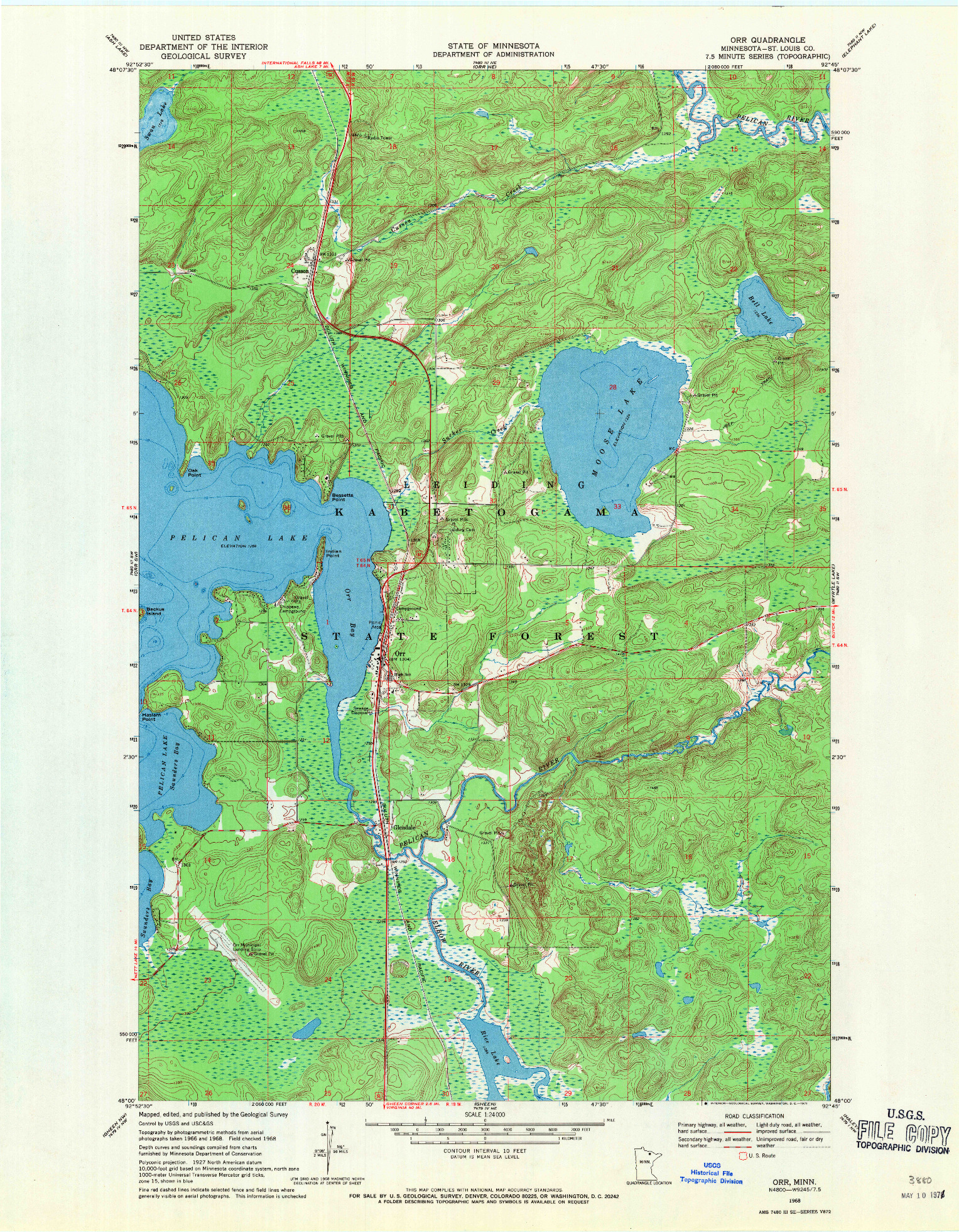 USGS 1:24000-SCALE QUADRANGLE FOR ORR, MN 1969
