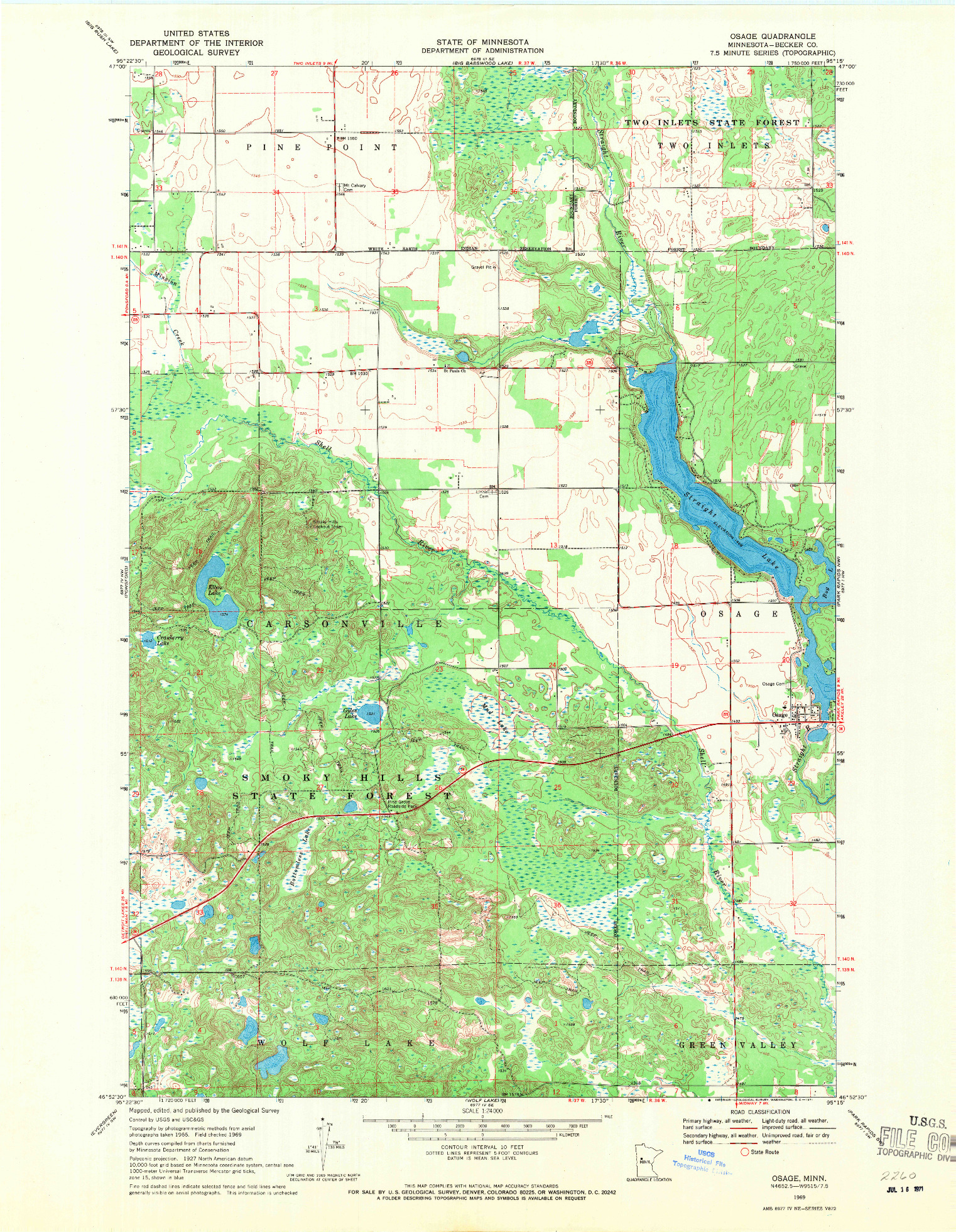 USGS 1:24000-SCALE QUADRANGLE FOR OSAGE, MN 1969