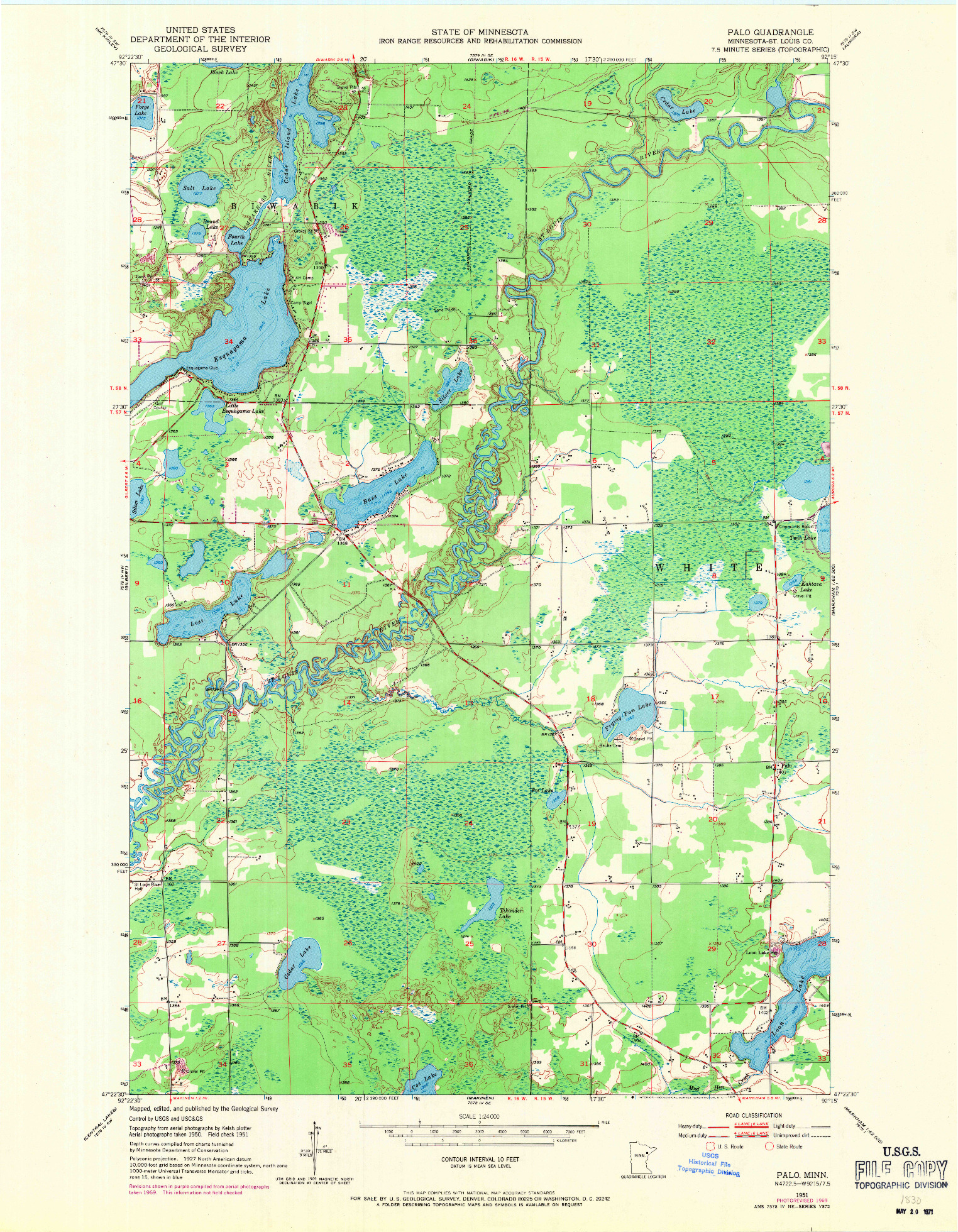 USGS 1:24000-SCALE QUADRANGLE FOR PALO, MN 1951