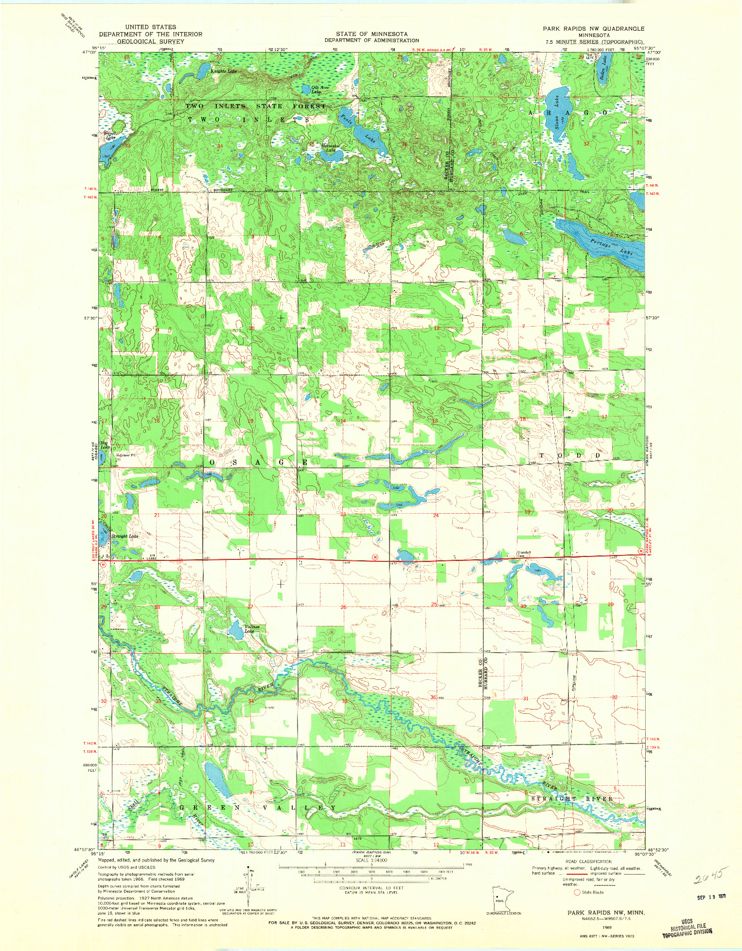 USGS 1:24000-SCALE QUADRANGLE FOR PARK RAPIDS NW, MN 1969