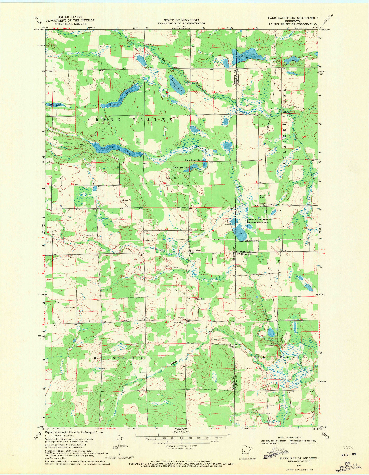 USGS 1:24000-SCALE QUADRANGLE FOR PARK RAPIDS SW, MN 1969