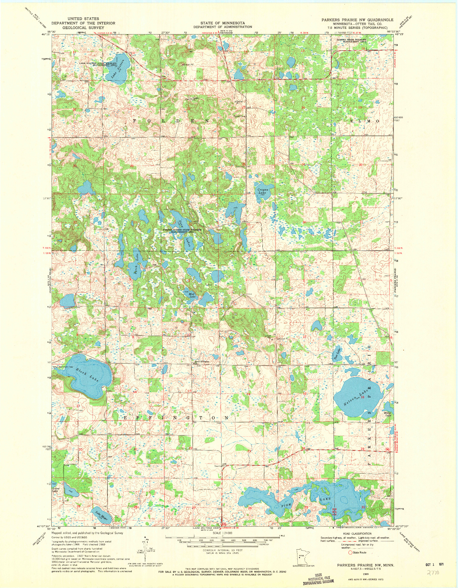 USGS 1:24000-SCALE QUADRANGLE FOR PARKERS PRAIRIE NW, MN 1969
