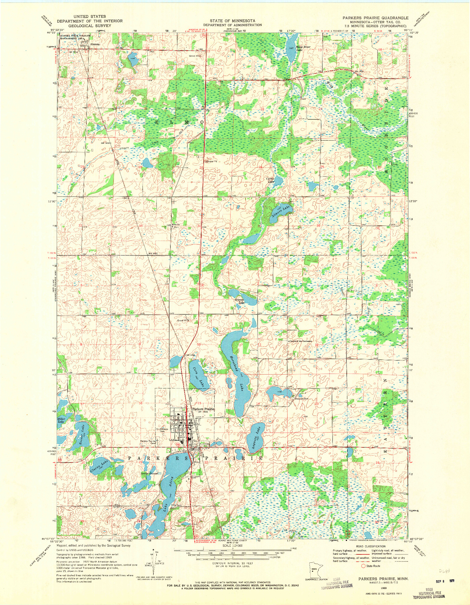 USGS 1:24000-SCALE QUADRANGLE FOR PARKERS PRAIRIE, MN 1969