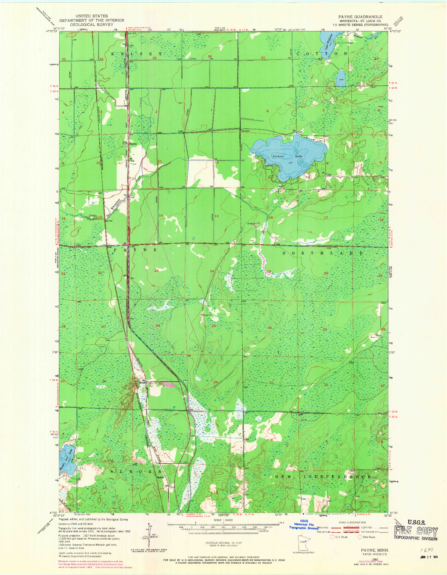 USGS 1:24000-SCALE QUADRANGLE FOR PAYNE, MN 1953