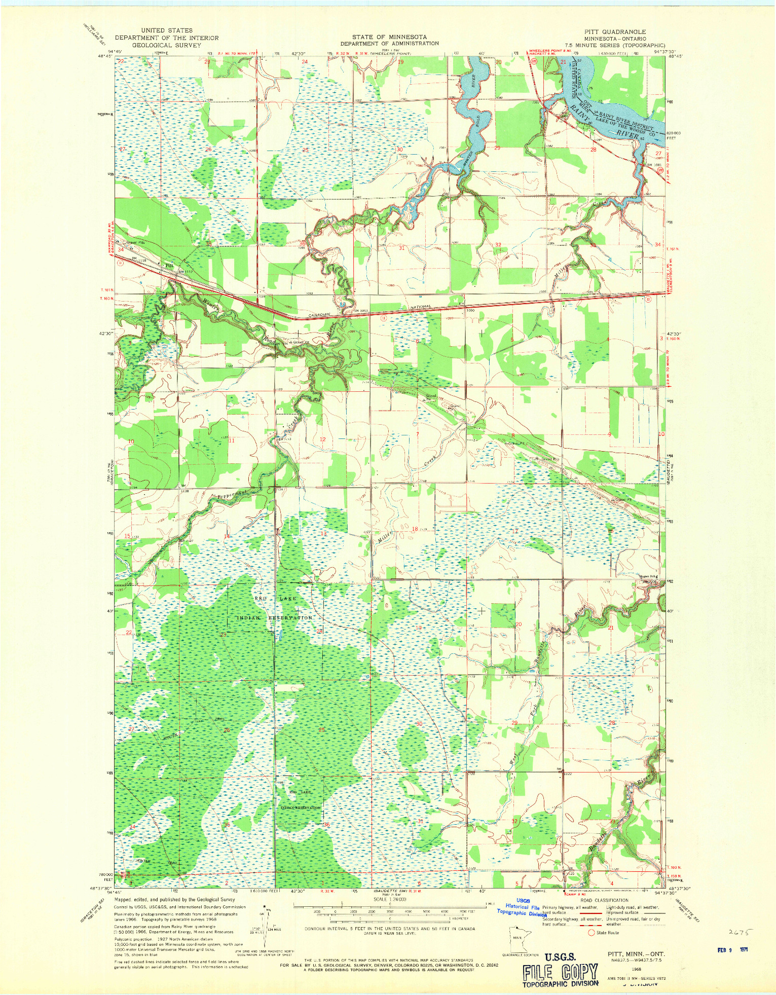 USGS 1:24000-SCALE QUADRANGLE FOR PITT, MN 1968