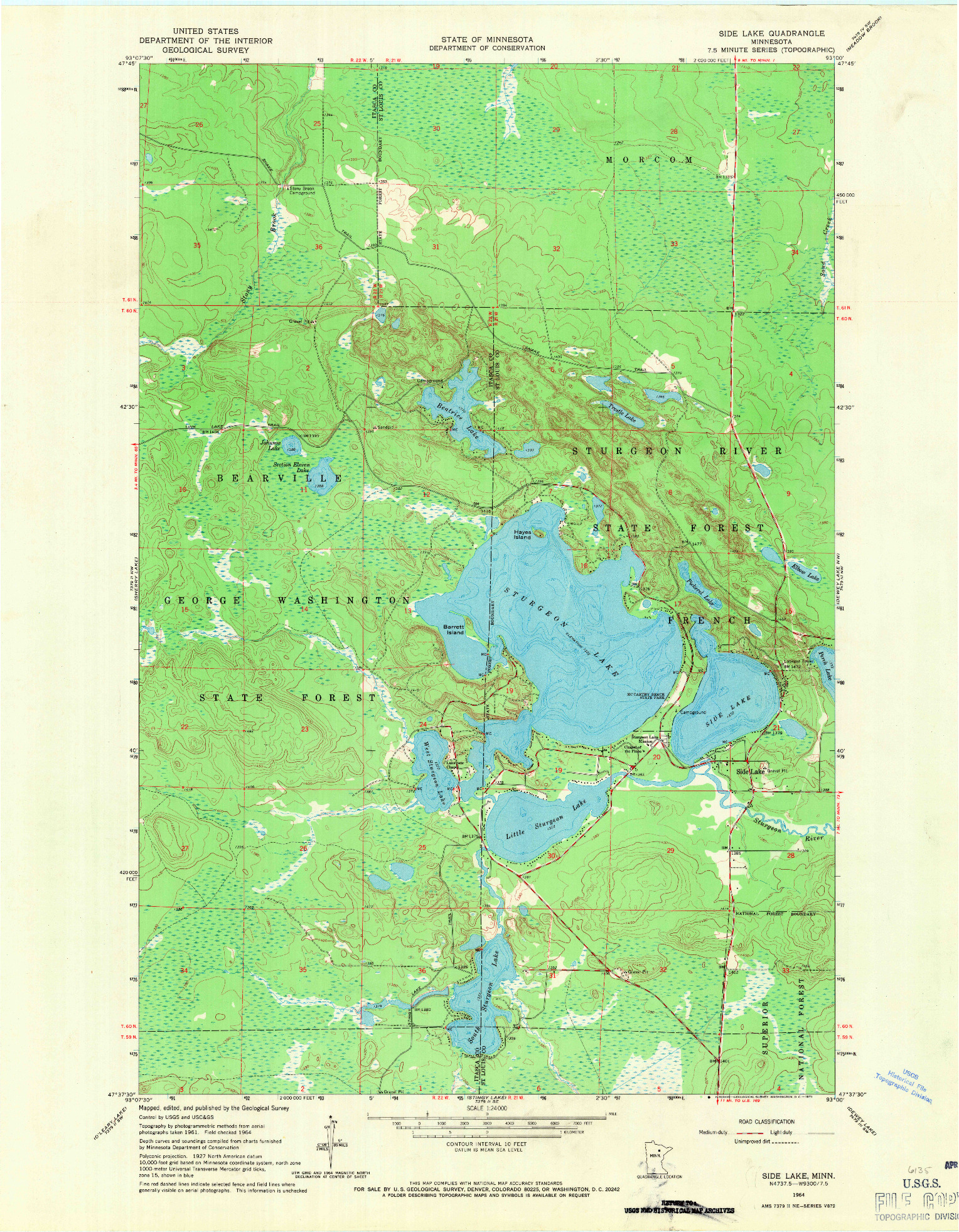USGS 1:24000-SCALE QUADRANGLE FOR SIDE LAKE, MN 1964