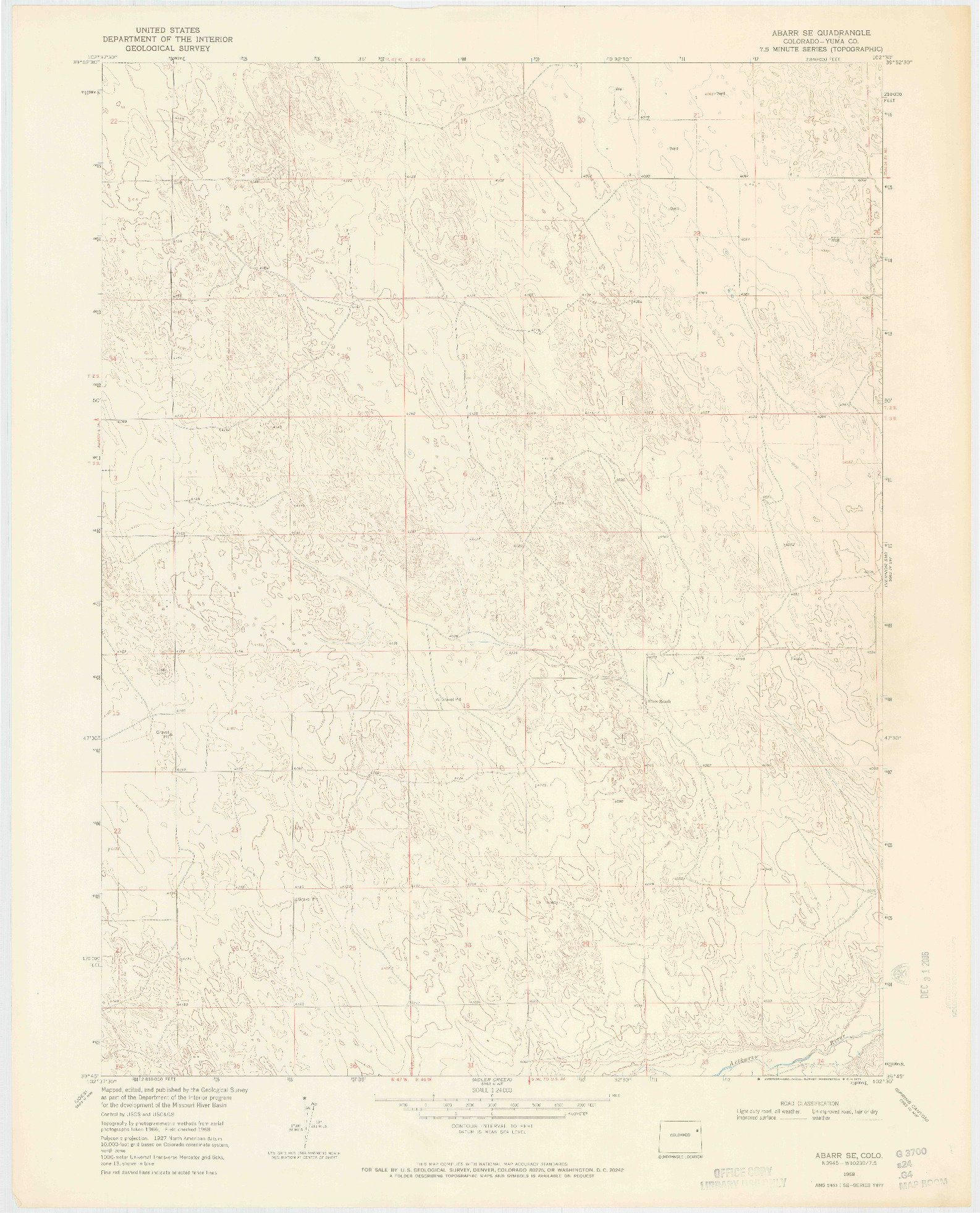USGS 1:24000-SCALE QUADRANGLE FOR ABARR SE, CO 1968