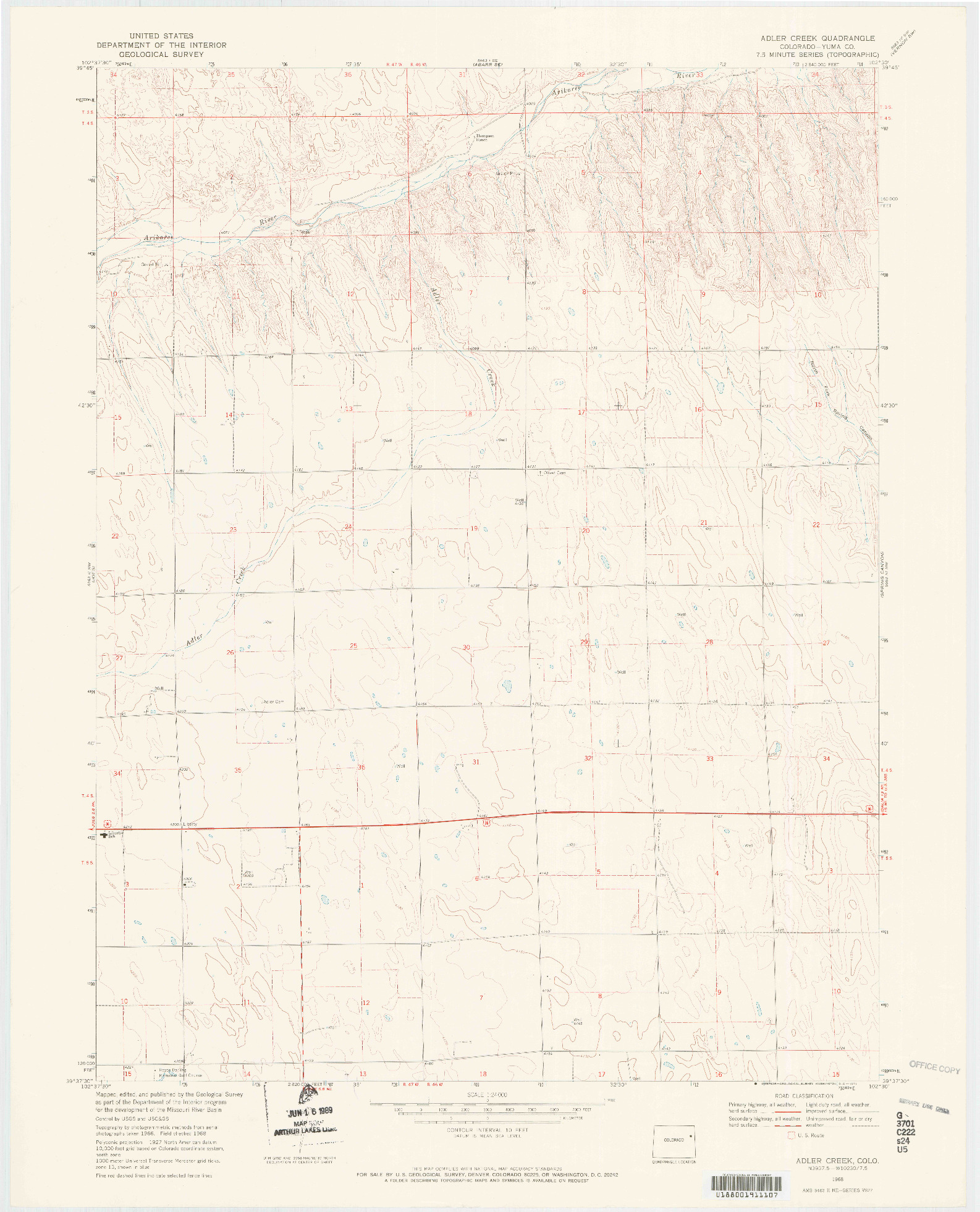 USGS 1:24000-SCALE QUADRANGLE FOR ADLER CREEK, CO 1968