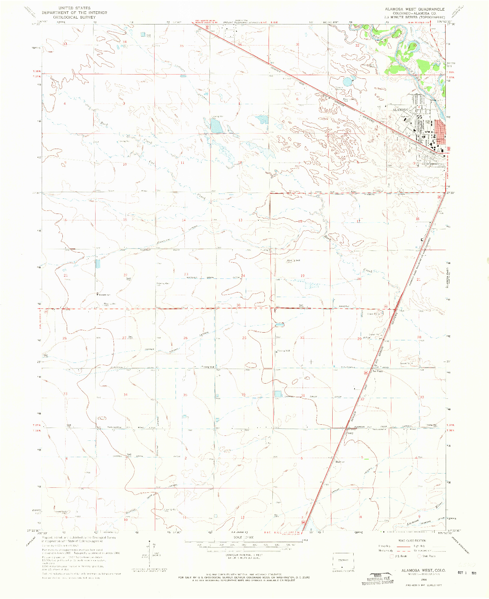 USGS 1:24000-SCALE QUADRANGLE FOR ALAMOSA WEST, CO 1966