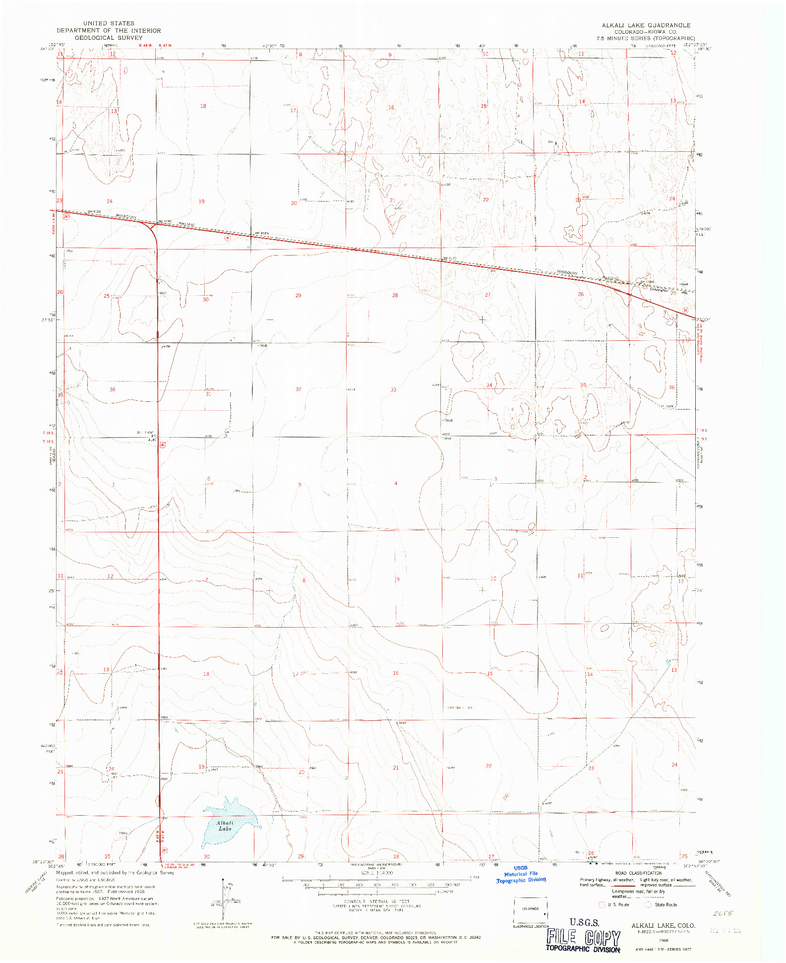 USGS 1:24000-SCALE QUADRANGLE FOR ALKALI LAKE, CO 1968