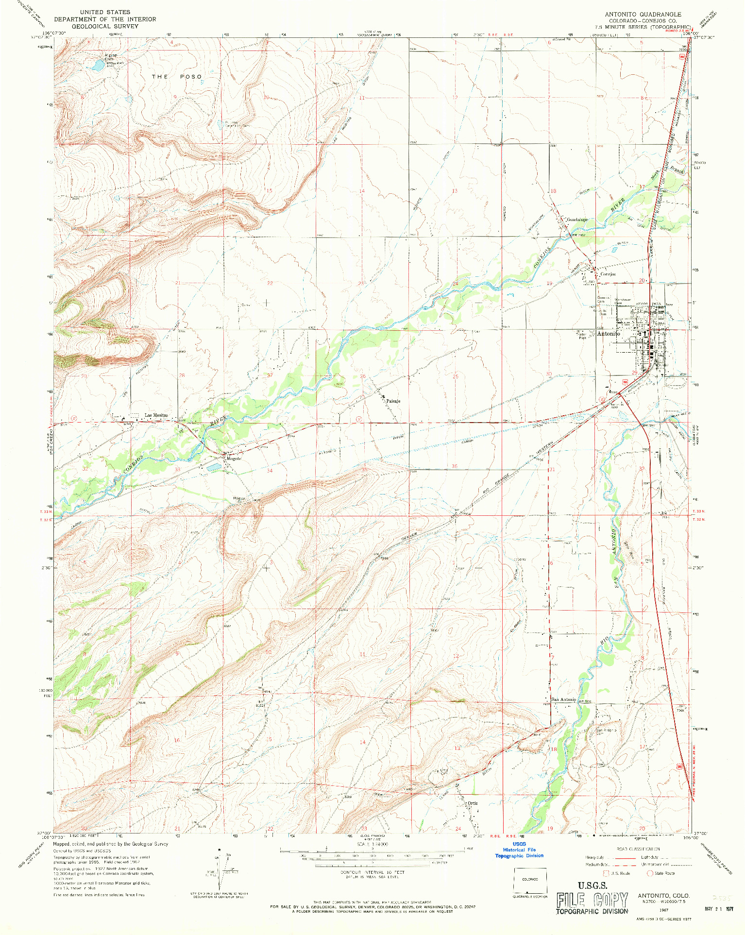 USGS 1:24000-SCALE QUADRANGLE FOR ANTONITO, CO 1967