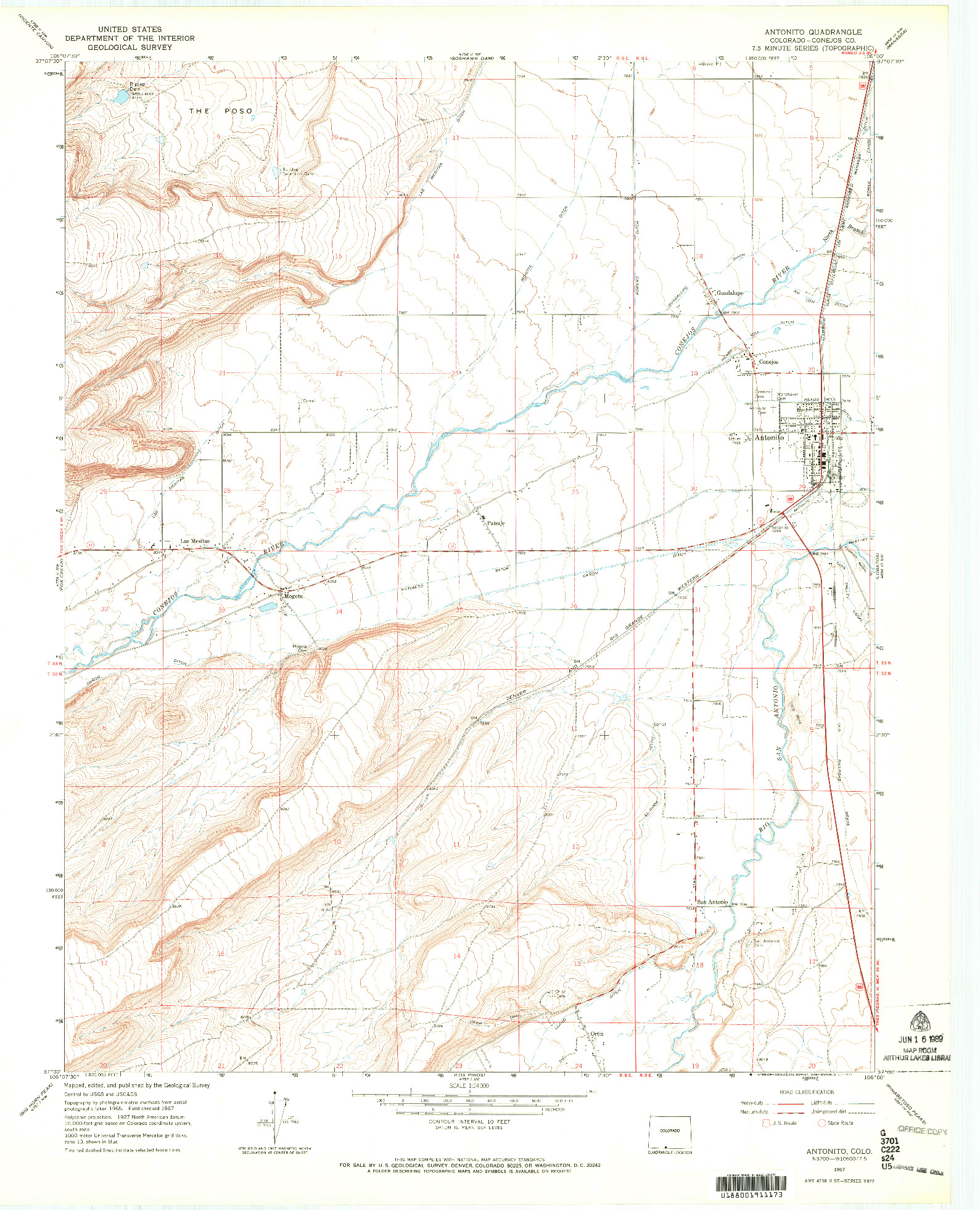 USGS 1:24000-SCALE QUADRANGLE FOR ANTONITO, CO 1967