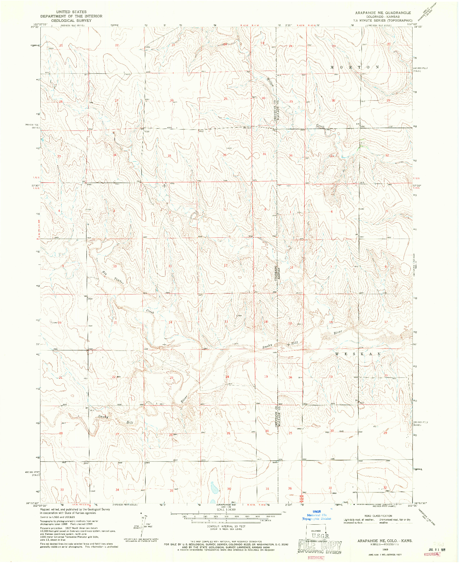 USGS 1:24000-SCALE QUADRANGLE FOR ARAPAHOE NE, CO 1969