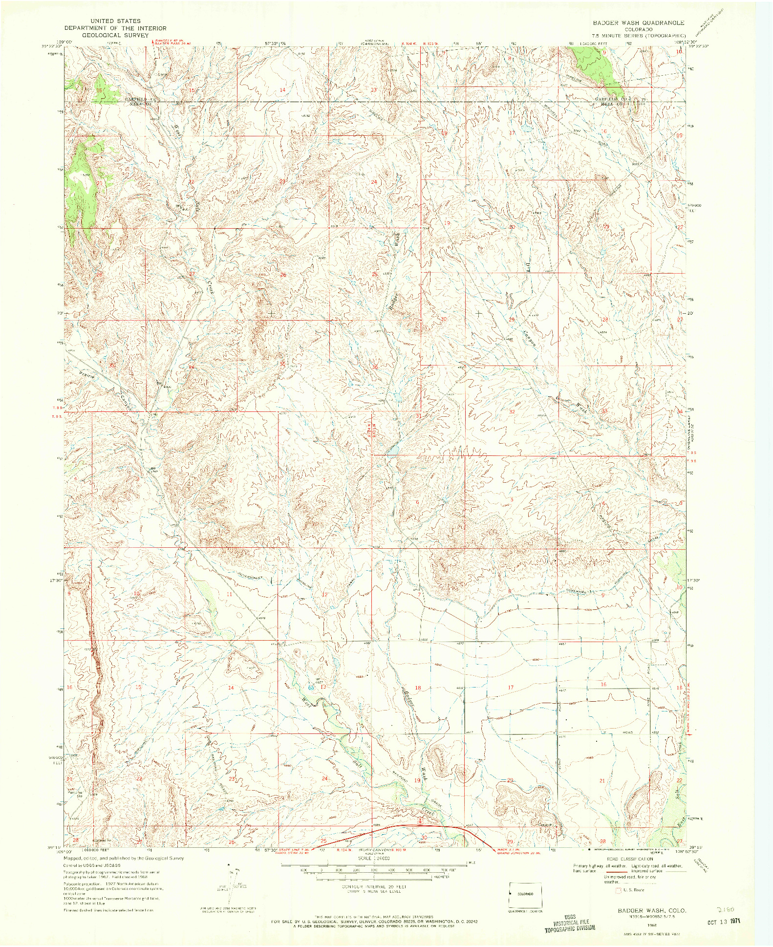 USGS 1:24000-SCALE QUADRANGLE FOR BADGER WASH, CO 1968